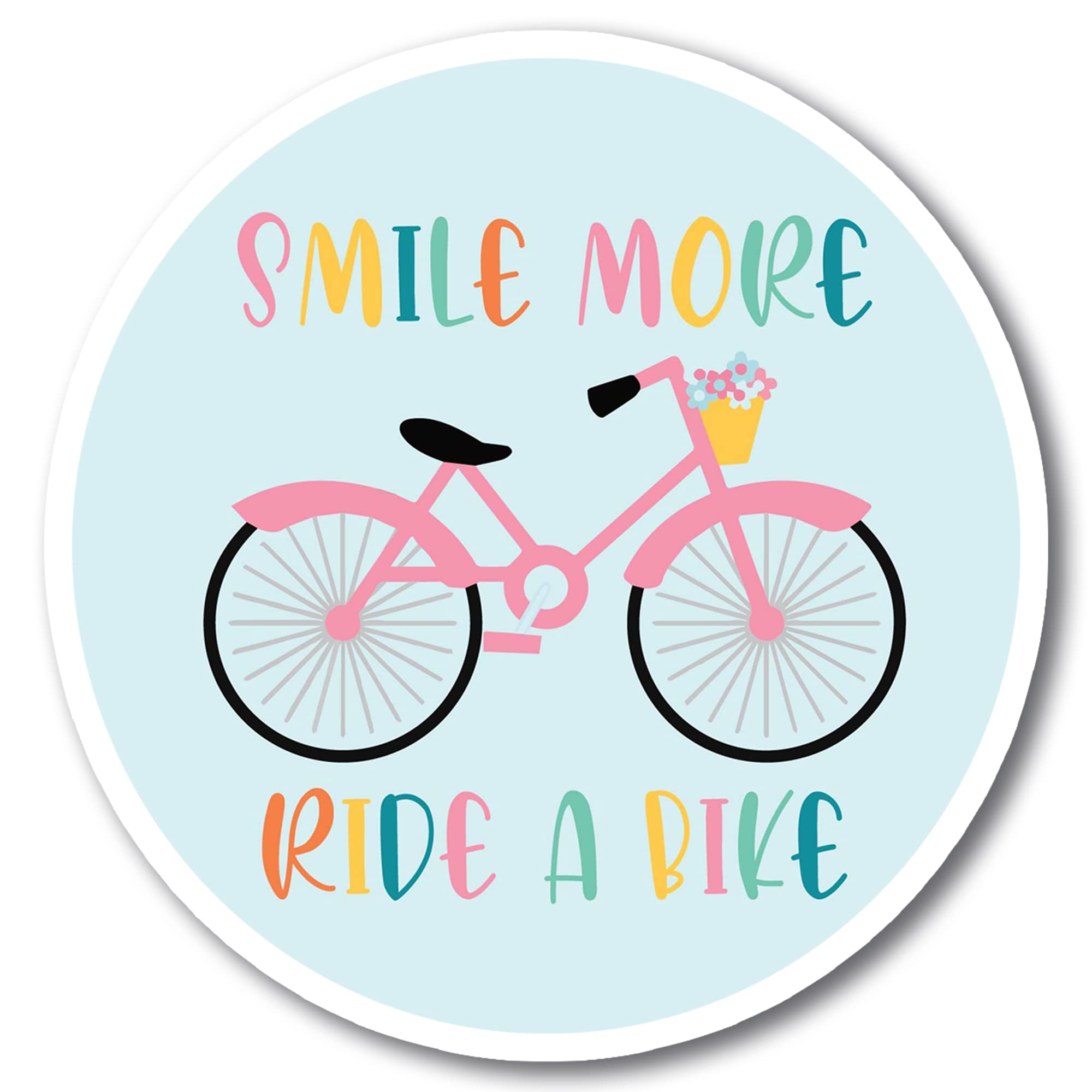 5 Inch Round Multi-Color Heavy Duty Automotive Vinyl Magnet Decal - Smile More Ride A Bike Car Magnet for Vehicles, Trucks, SUVs & Metal Surfaces | Durable Outdoor Decoration for Bumper, Fridge, Locker & Workspace