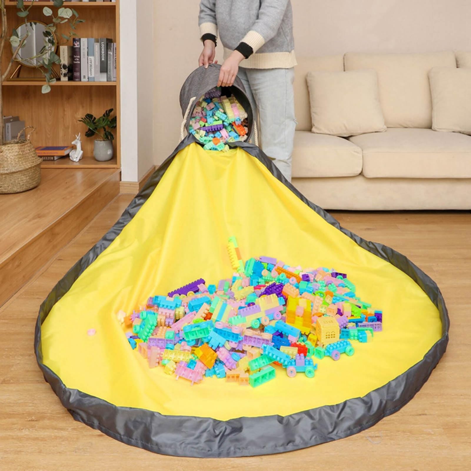 Durable Toy Storage Bag - Organizer for Blocks & Play Mat (Grey) | Kids Room & Travel