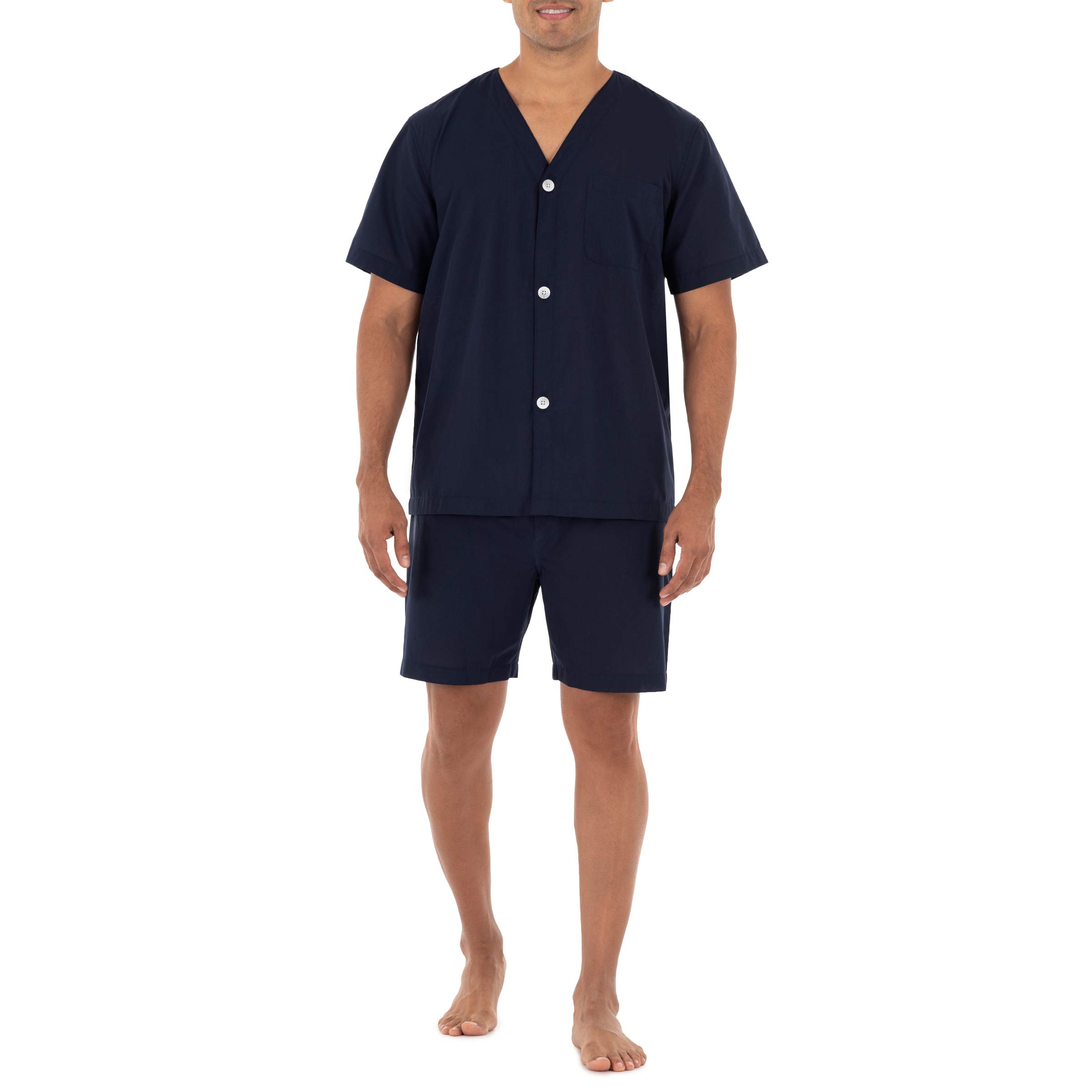 Fruit of the Loom Men's Cotton Broadcloth Short Sleeve Pajama Set - Soft Sleepwear for Lounge & Relaxation at Home