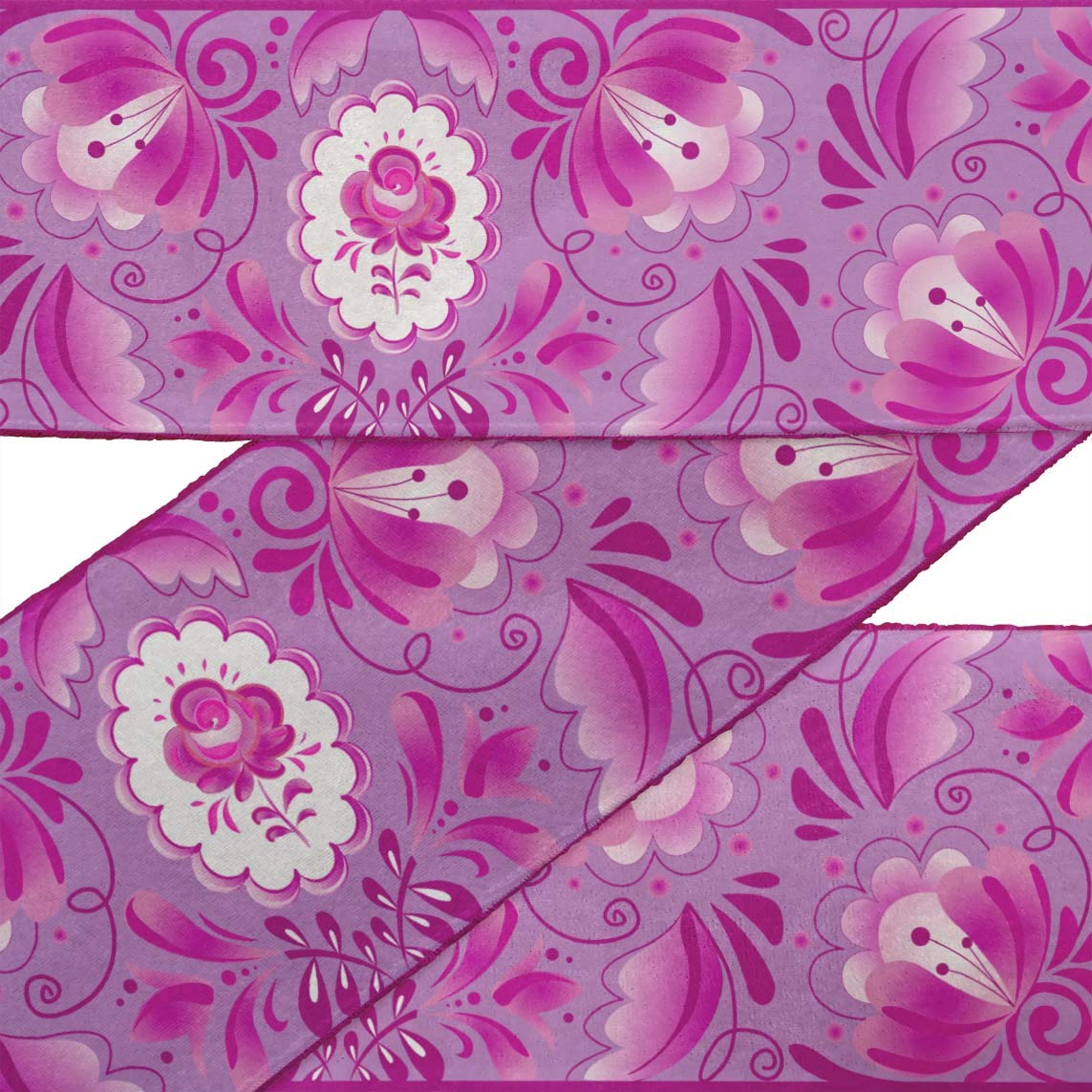Indian Beautiful Art Purple Leaves & Floral Printed Ribbon Trim - 9 Yard Dupion Fabric Lace for Crafts, Sewing Accessories (4 Inches Wide) - Perfect for DIY Scrapbooking, Wedding Decorations & Costume Design