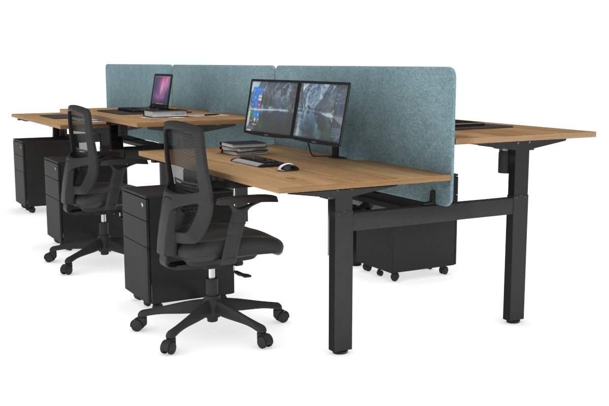 Just Right Height Adjustable 6-Person H Bench Workstation - Black Frame [1600L x 800W with Cable Management] - Perfect for Office, Coworking Spaces & Home Offices