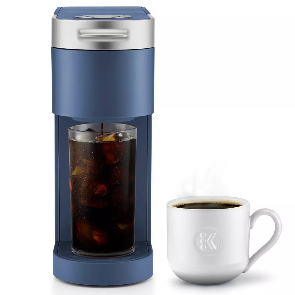 K-Iced Plus Single-Serve Coffee Maker & Espresso Machine - Brews Iced & Hot Coffee, Compact Design for Small Spaces, Fits Travel Mugs, 46 oz Removable Water Reservoir, Auto Shut-Off, KCup Pod Compatible, Alpine Blue - Perfect for Home, Office, Dorm & Travel Use