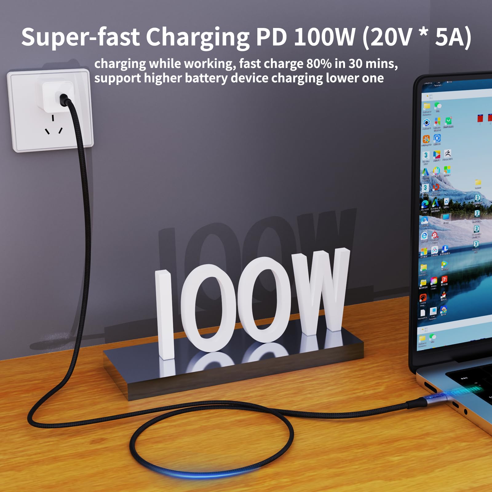 Premium USB C 3.2 Gen 2 Cable - 100W Fast Charging & 20Gbps High-Speed Data Transfer - Supports 4K Video - Compatible with MacBook, iPhone 15, Samsung Galaxy, iPad, Thunderbolt 3/4 Devices - Perfect for Home Office, Gaming & Travel Charging