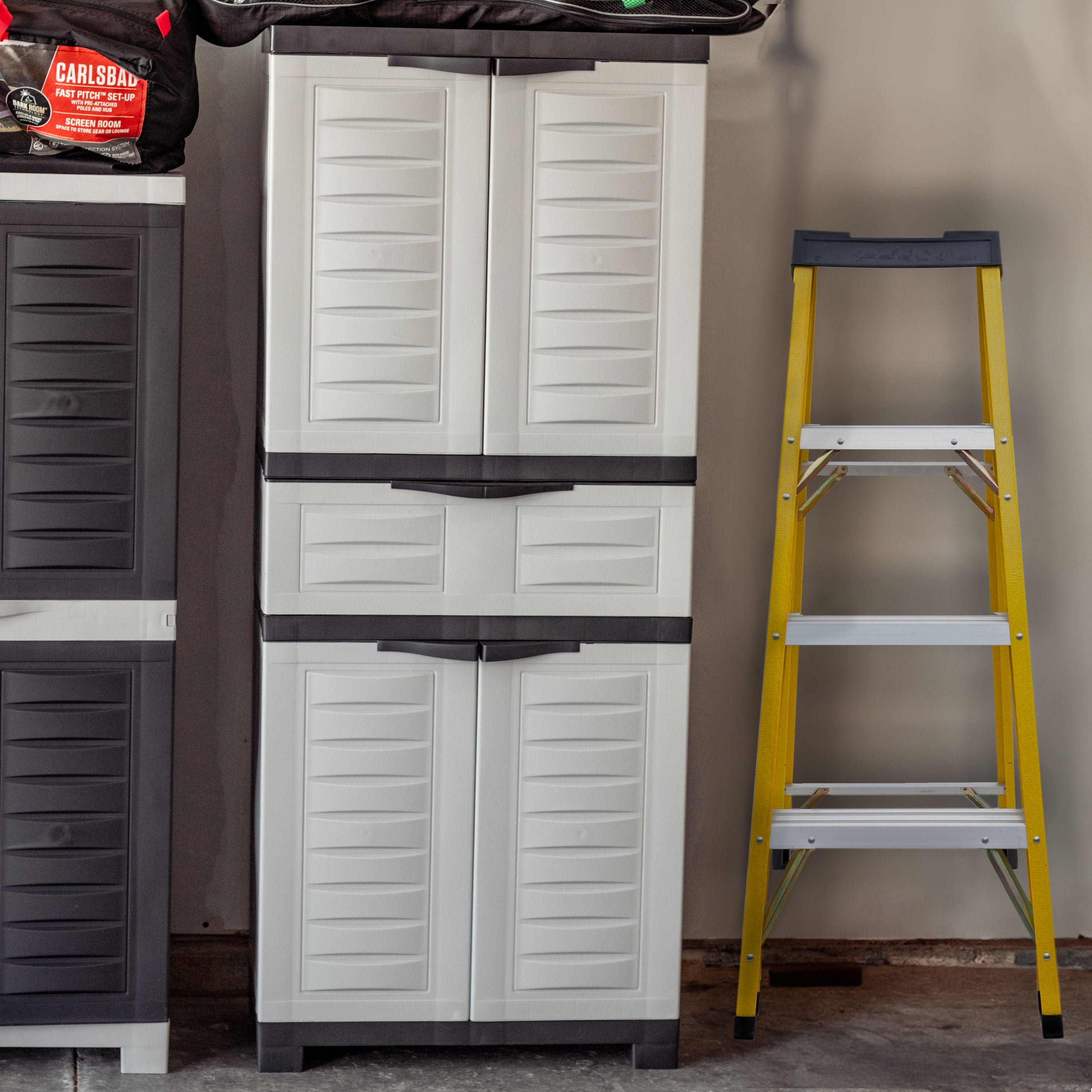 Durable Plastic Garage Storage Cabinet with 2 Adjustable Shelves - Heavy Duty Utility Organizer for Tools, Gardening Supplies & Home Organization