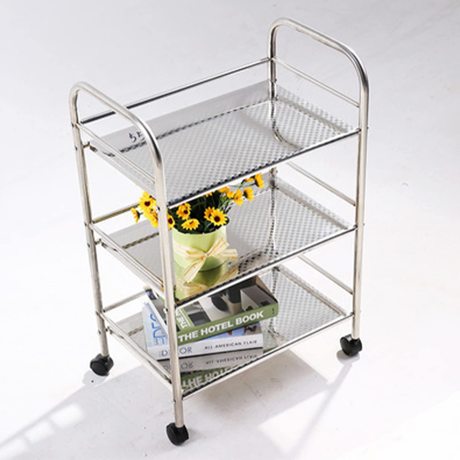 3-Tier Rolling Utility Cart with Wheels - Stainless Steel Storage Trolley for Kitchen, Office & Catering