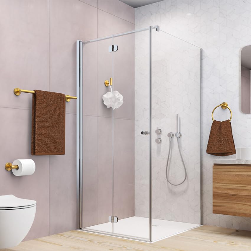 USHOWER Brushed Gold Bathroom Accessories Set - 24 Inch Stainless Steel Towel Bar & Wall Mounted Hardware (4-Piece) | Durable SUS304 for Bathroom & Shower | Modern Home Decor for Master Bath, Guest Bath & Spa Retreats