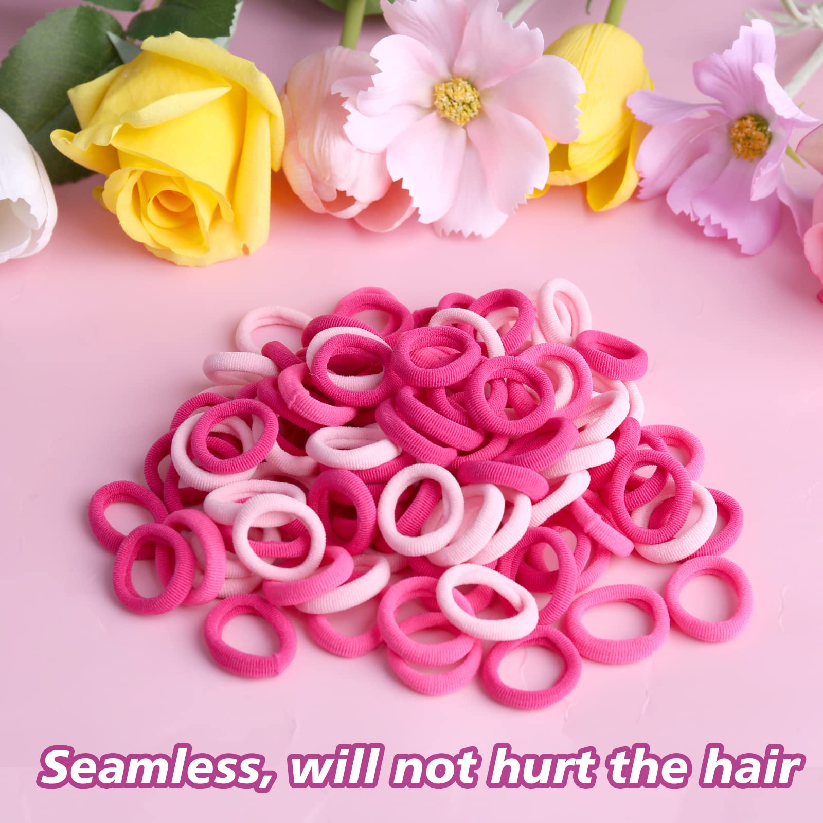 100pcs Soft Pink Baby Hair Bands for Toddlers & Girls - Gentle Elastic Hair Ties & Ponytail Holders for Everyday Use, School & Special Occasions