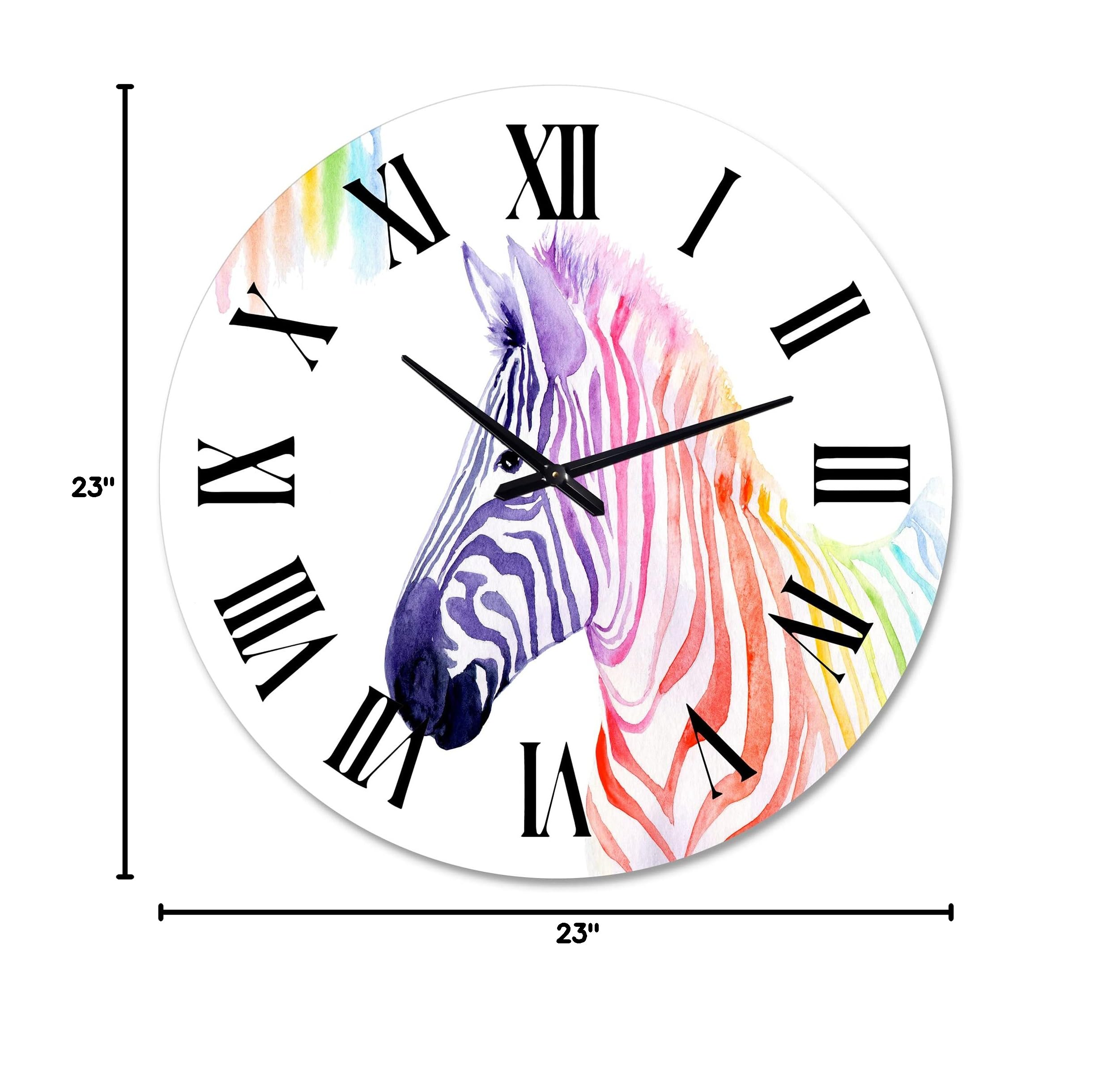 Farmhouse Wall Clock with Rainbow Zebra Design - Large Animal Wall Decor for Kitchen, Living Room, Bedroom | Perfect for Home, Office & Farmhouse Style Decor