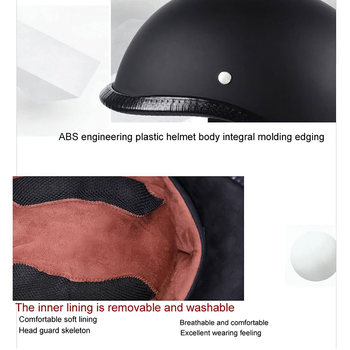 DOT Approved Motorcycle Half Helmet - Retro Open Face for Adults, Street Bikes & Scooters - Safe Riding Gear