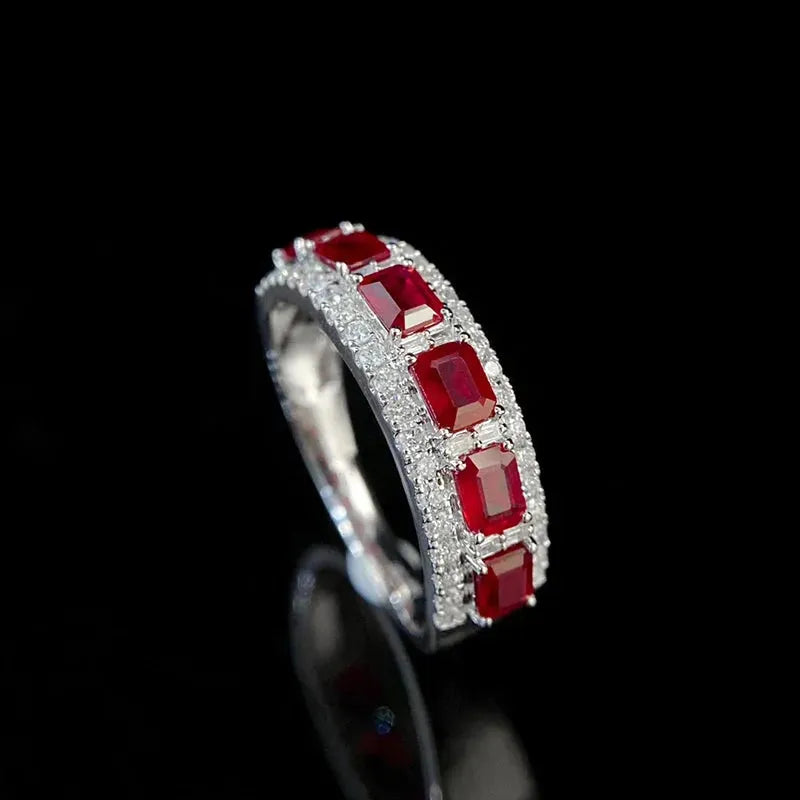 18K White Gold Diamond & Ruby Engagement Ring for Women - Elegant Luxury Wedding Band, Anniversary Gift, Party Jewelry (Perfect for Proposals, Bridal Showers & Special Occasions)