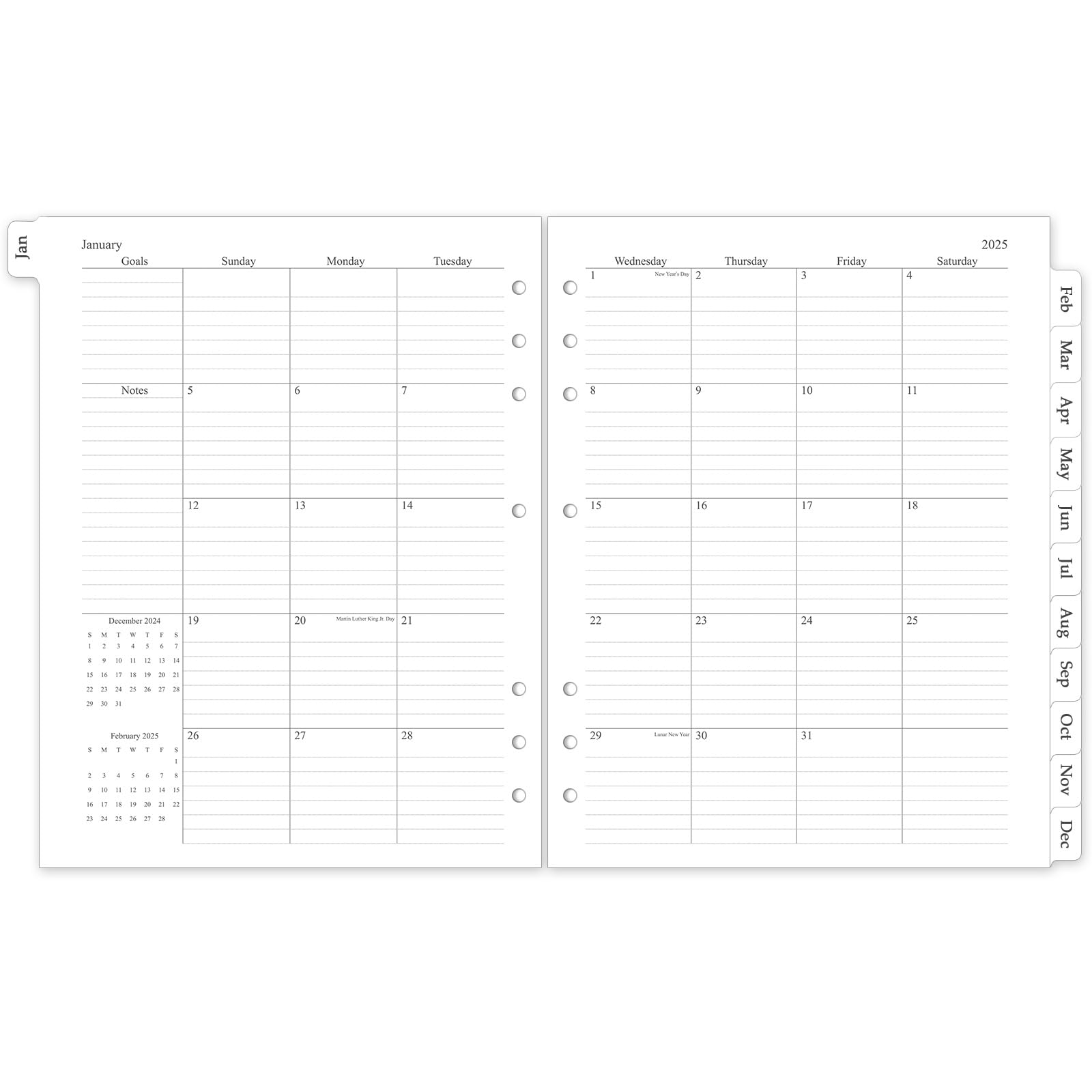 2025 Planner Refill Inserts - Letter Size 8.5
