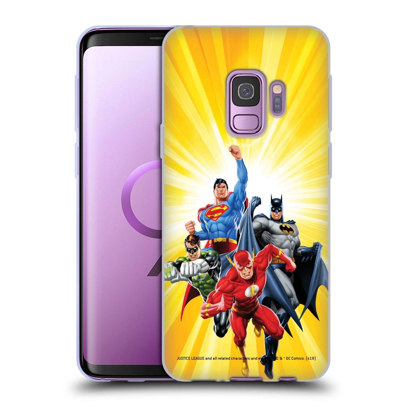 Justice League DC Comics Heroes Yellow Airbrushed Soft Gel Case for Samsung Galaxy S9 - Officially Licensed by Head Case Designs, Perfect for Superhero Fans & Daily Protection