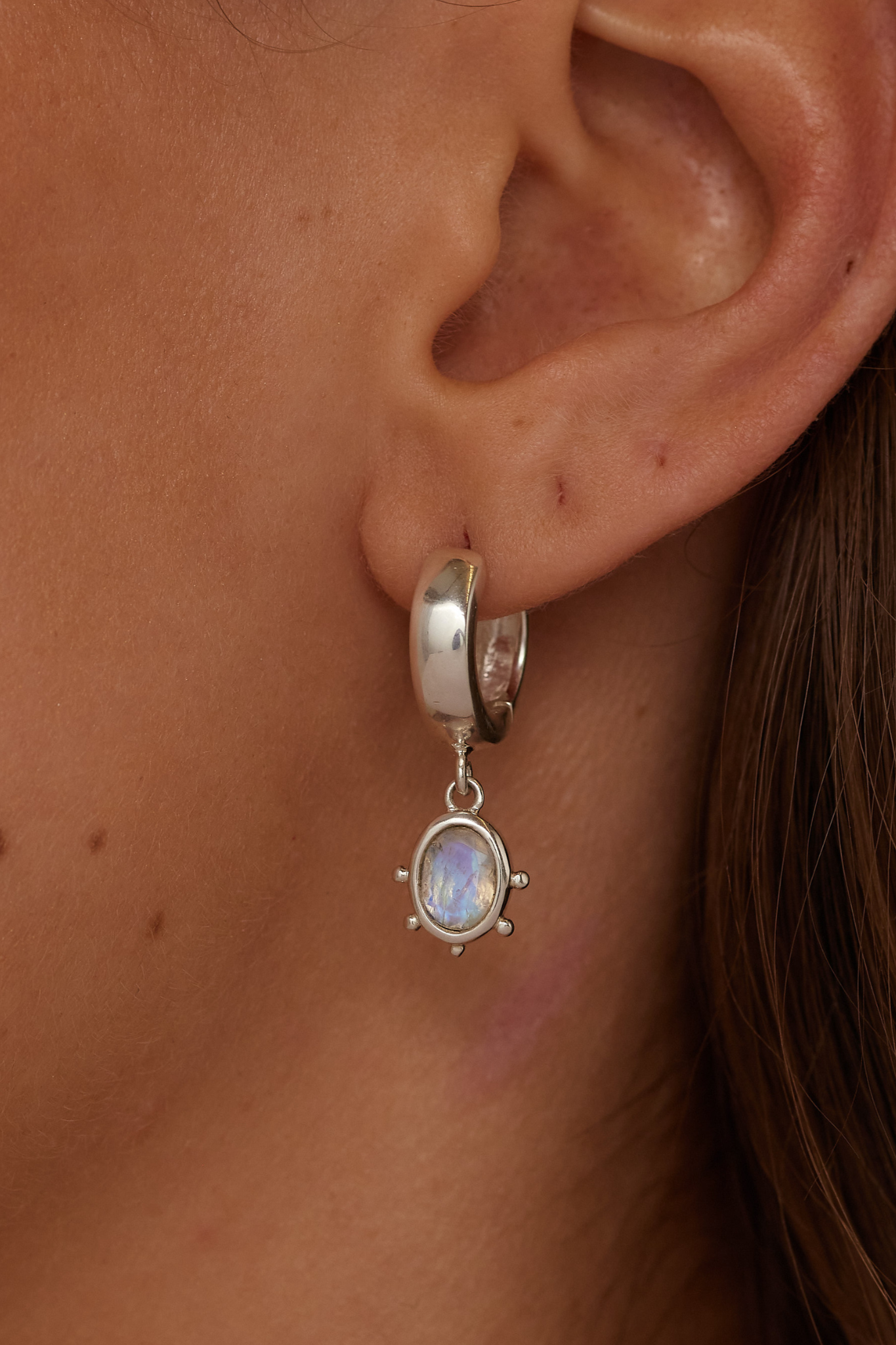 GIA Certified Moonstone Silver Huggie Earrings for Women – Elegant & Hypoallergenic Jewelry for Everyday Wear & Special Occasions