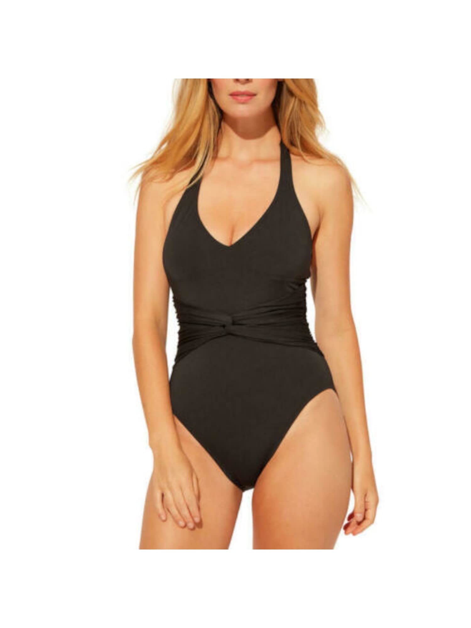 Bleu Rod Beattie Urban Goddess Plunge Halter One-Piece Swimsuit with Removable Cups - Sexy High Cut Bathing Suit for Beach, Pool Party & Summer Vacation