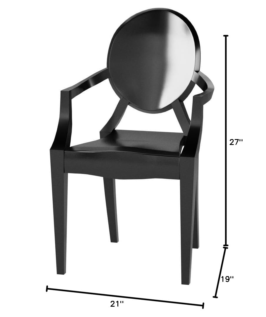 2-Pack Black Modern Glam Ghost Chairs with Arms - Clear Acrylic Dining Chairs with Mirror Finish - Perfect for Dining Room, Living Room, Bedroom, Office Desk, Vanity & Outdoor Decor