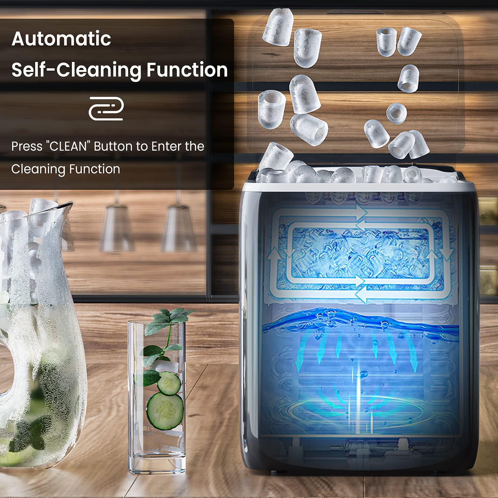 Portable Ice Maker Machine - Fast 12 Ice Cubes in 9 Minutes, Compact Countertop Ice Maker with Self-Cleaning Function (Black) | Perfect for Home, Office, Parties & Outdoor Use