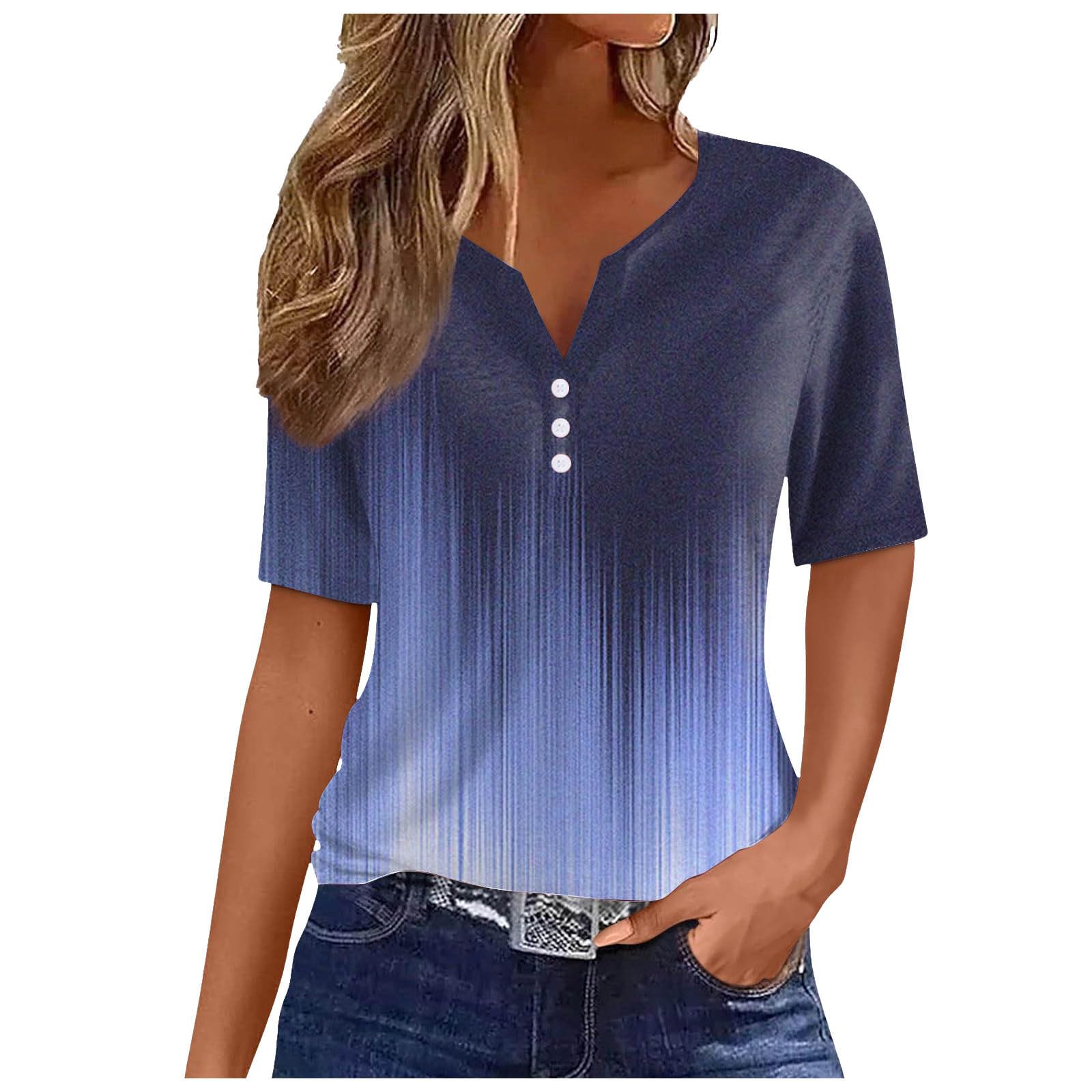 Trendy 2024 Summer Tops for Women - V Neck Boho Short Sleeve Casual Shirts, Loose Comfy Tunic Tops | Perfect for Vacation, Beach Outings & Everyday Wear