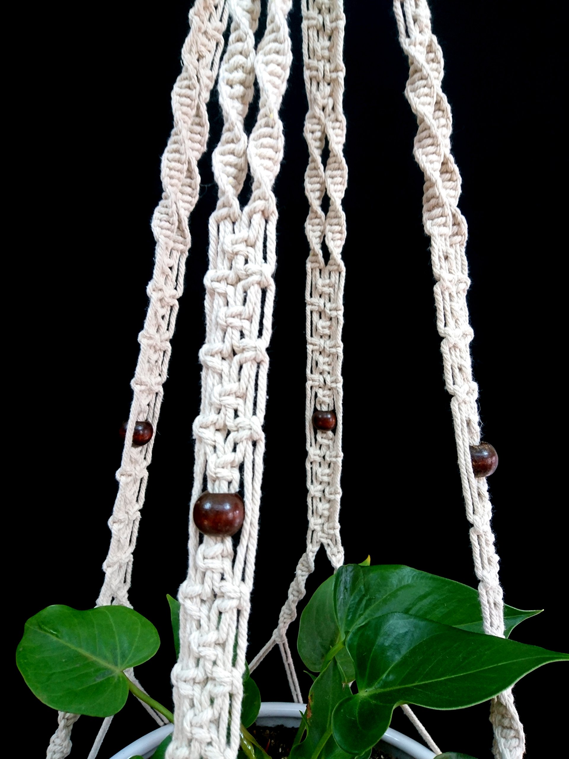 Macrame Plant Hanger - 4 Legs 59 Inch Hanging Planter for 12-13 Inch Pots (Cream Cotton) - Boho Home Decor for Indoor Plants, Living Room, Bedroom & Patio