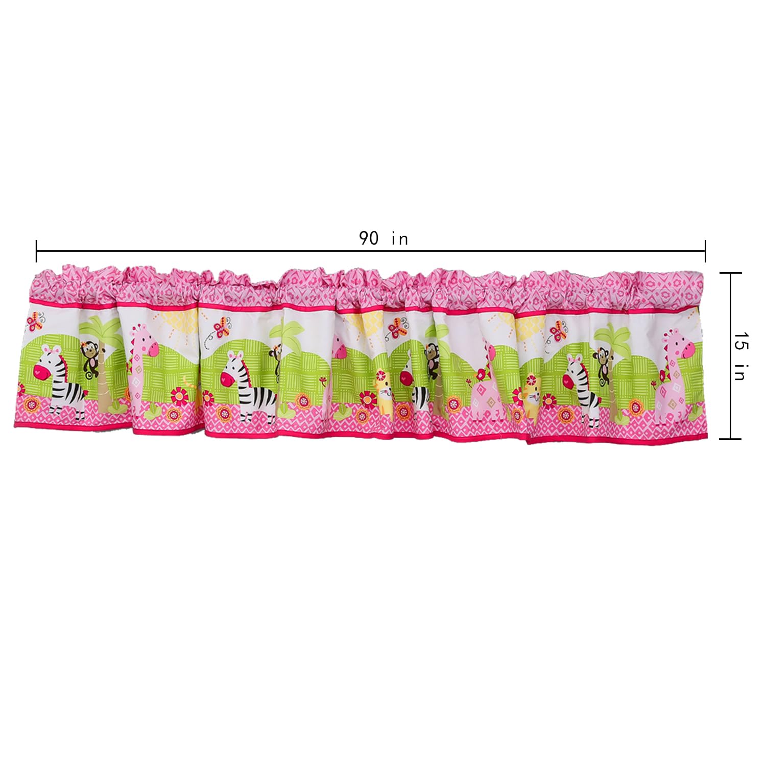 Pink Floral Animal Print Nursery Window Valance for Baby & Toddler Girls - Cute Wild Animal Design Kids Room Decor - Perfect for Bedroom, Playroom & Nursery Windows