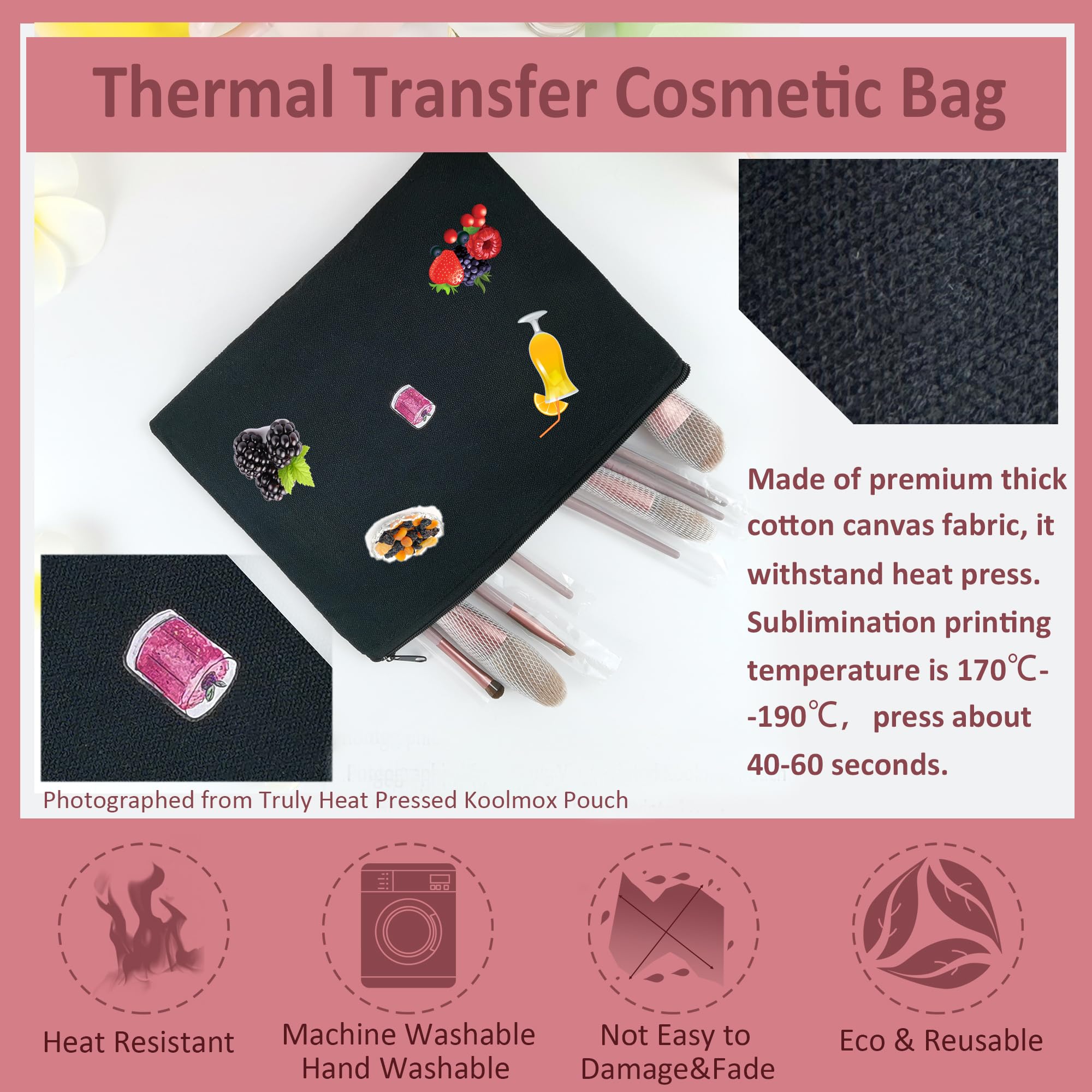 Koolmox Black Canvas Makeup Bags - 40 Pack 9x7 Inch Large Blank Zippered Cosmetic Pouches for Makeup, Travel Toiletries, Art Supplies & Office Essentials | Perfect for Travel, Home Organization & Gift Giving