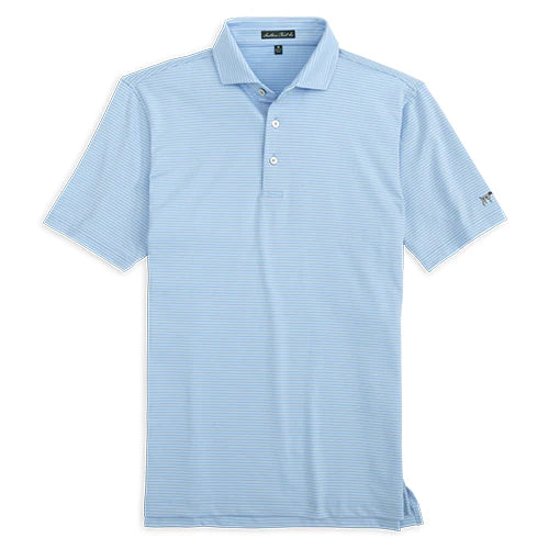 Southern Point Co. Men's Dune Stripe Polo Shirt - Powder Blue & River Blue Casual Slim Fit Golf Shirt | Perfect for Golf, Office Wear & Summer Outfits