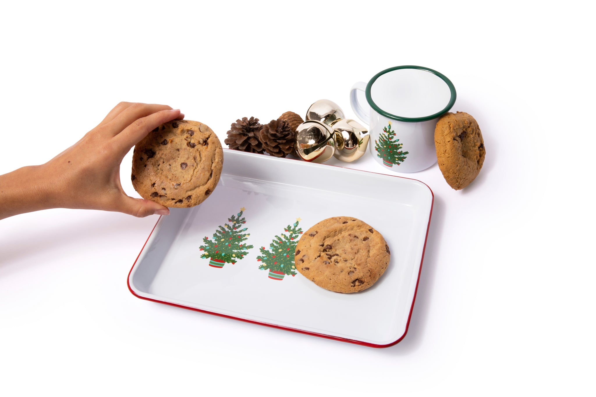 Crow Canyon Helmsie Christmas Tree Small Rectangle Enamelware Tray - Holiday Serving Tray for Christmas Decor, Cookies, Candies & Party Snacks