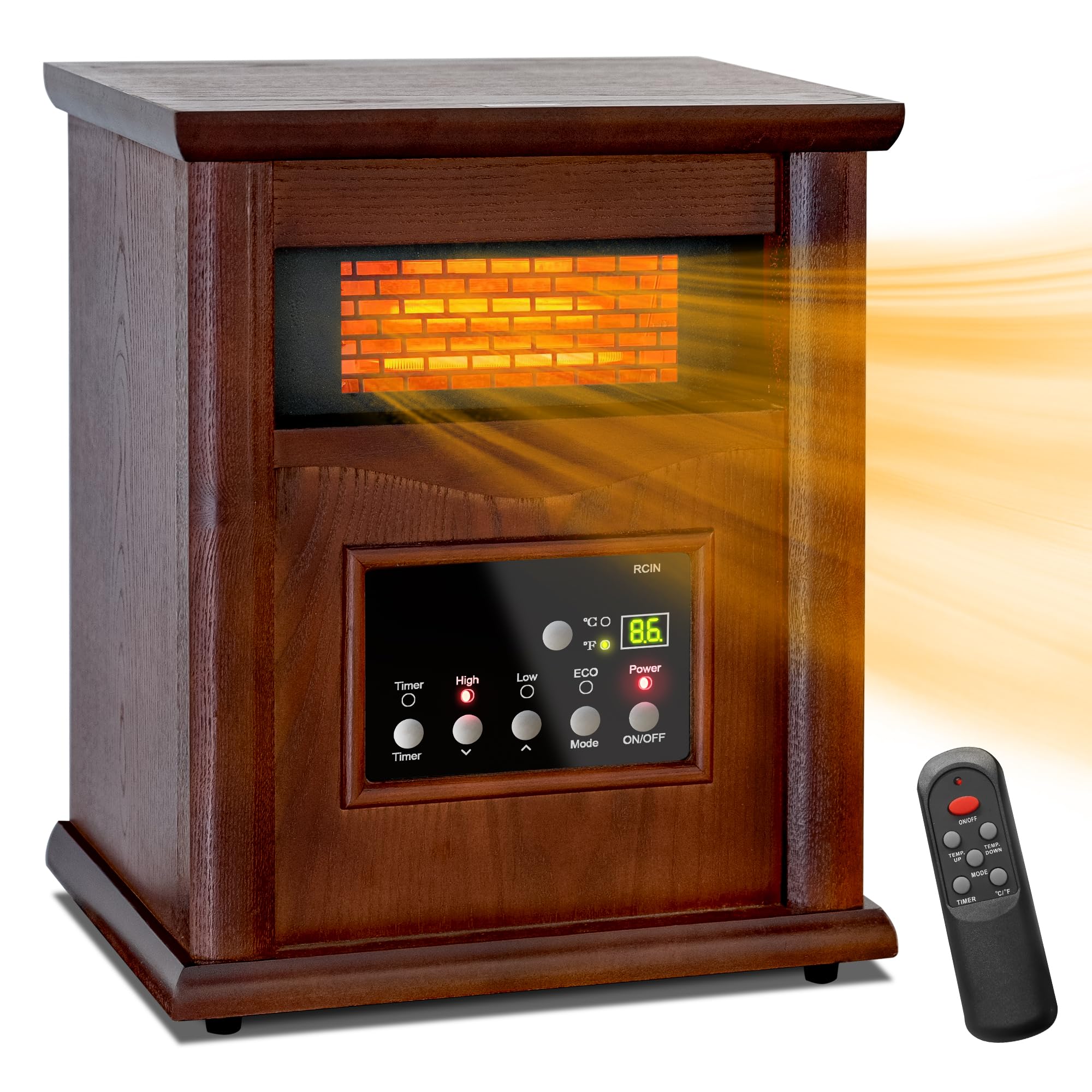 Lifeplus 1500W Electric Infrared Space Heater with Remote Control - 3 Heat Settings & 12H Timer, Overheat & Tip-Over Protection - Fast Heating for Large Rooms, Basements, Offices & Bedrooms - Energy Efficient Indoor Quartz Heater for Winter & Cold Weather Use