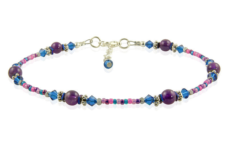 Natural Cobalt Blue Amethyst Gemstone Anklet Bracelet for Women - Elegant Adjustable Ankle Chain for Yoga, Beach & Boho Style Outfits