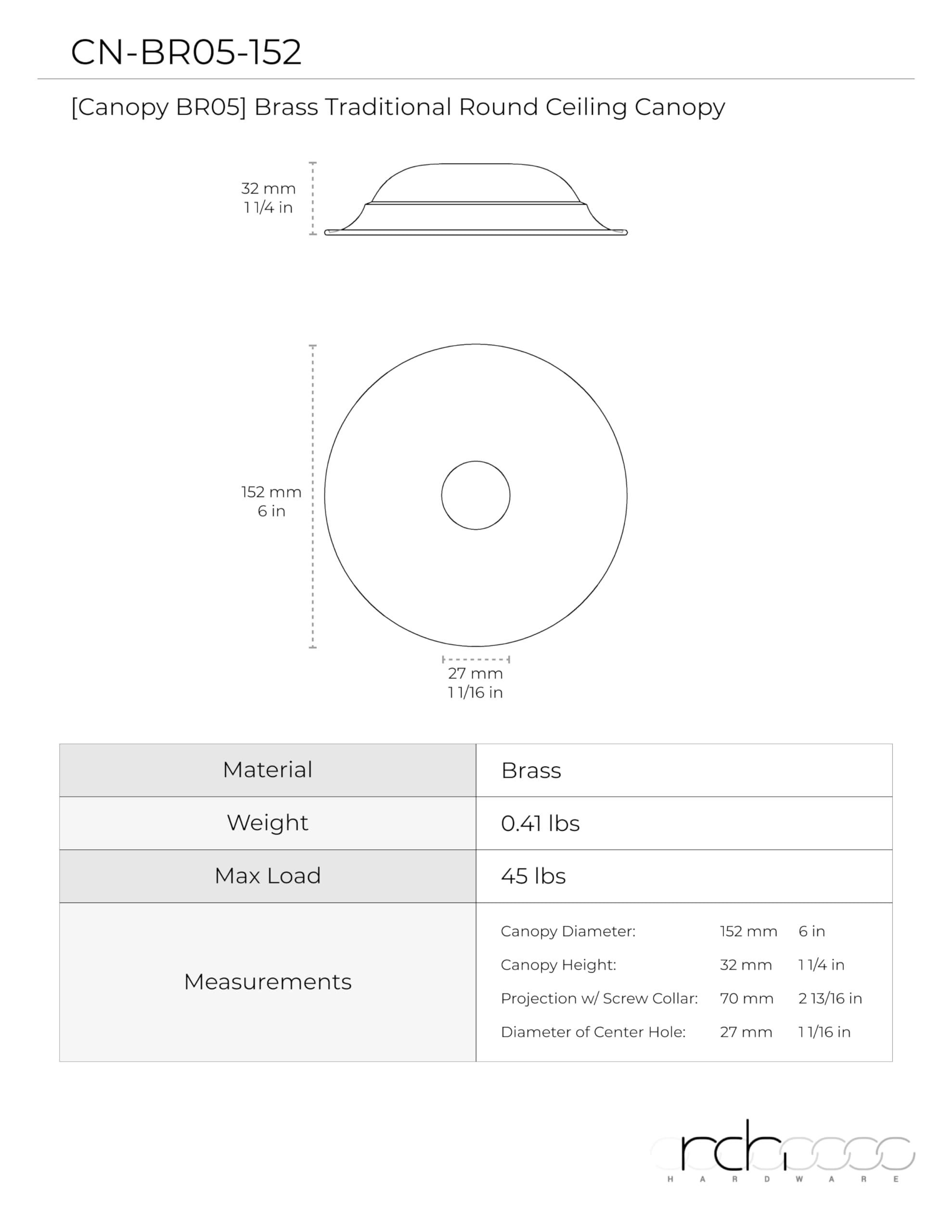 RCH Hardware CN-BR05-152 6 Inch Brass Round Ceiling Canopy in Polished Nickel Finish - Perfect for Chandeliers, Pendant Lights & Ceiling Fixtures Installation