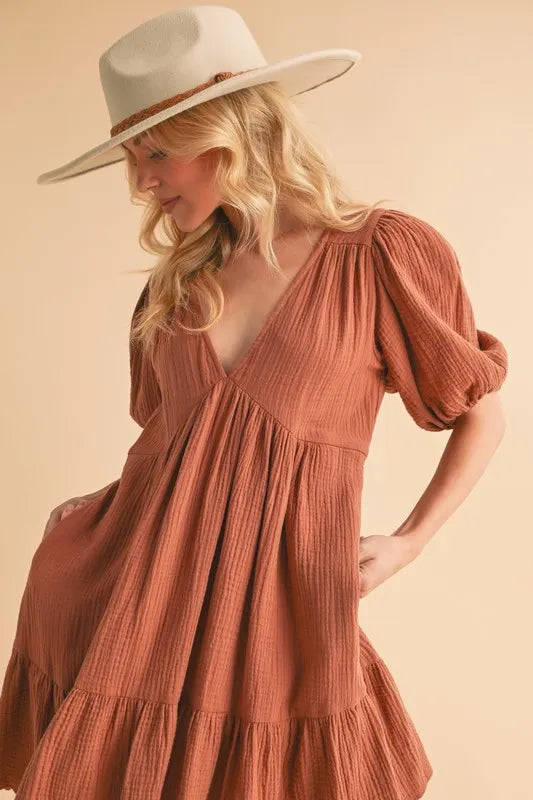 Boho Ruffled Short Sleeve Mini Dress for Women - Flowy Beach Cover Up, Summer Vacation Outfit, Festival Fashion, Casual Day Dress
