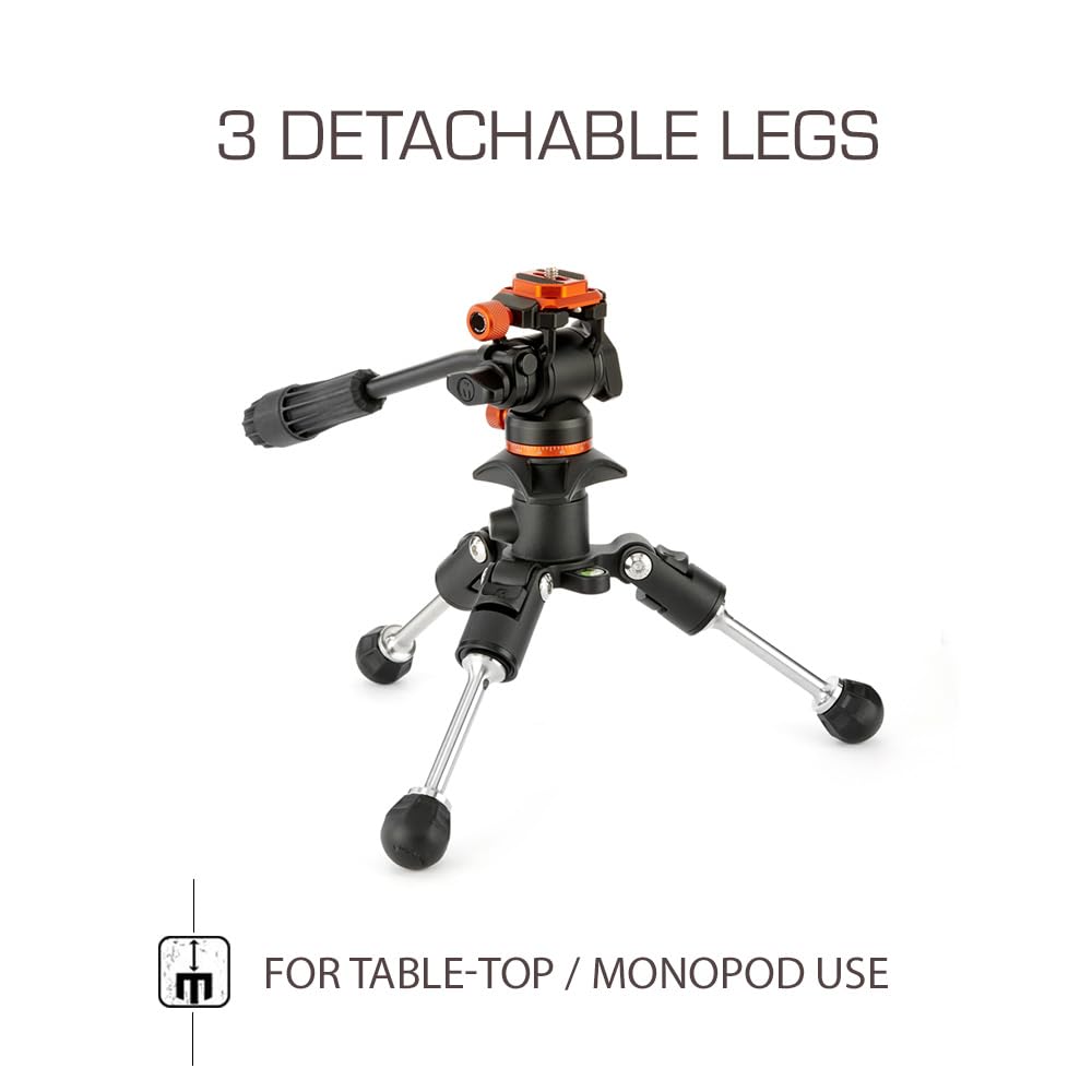 3 Legged Thing Brian Carbon Fiber Tripod - Lightweight, Compact Video Tripod Kit (Lava Black/Orange) for Travel, Vlogging & Outdoor Photography