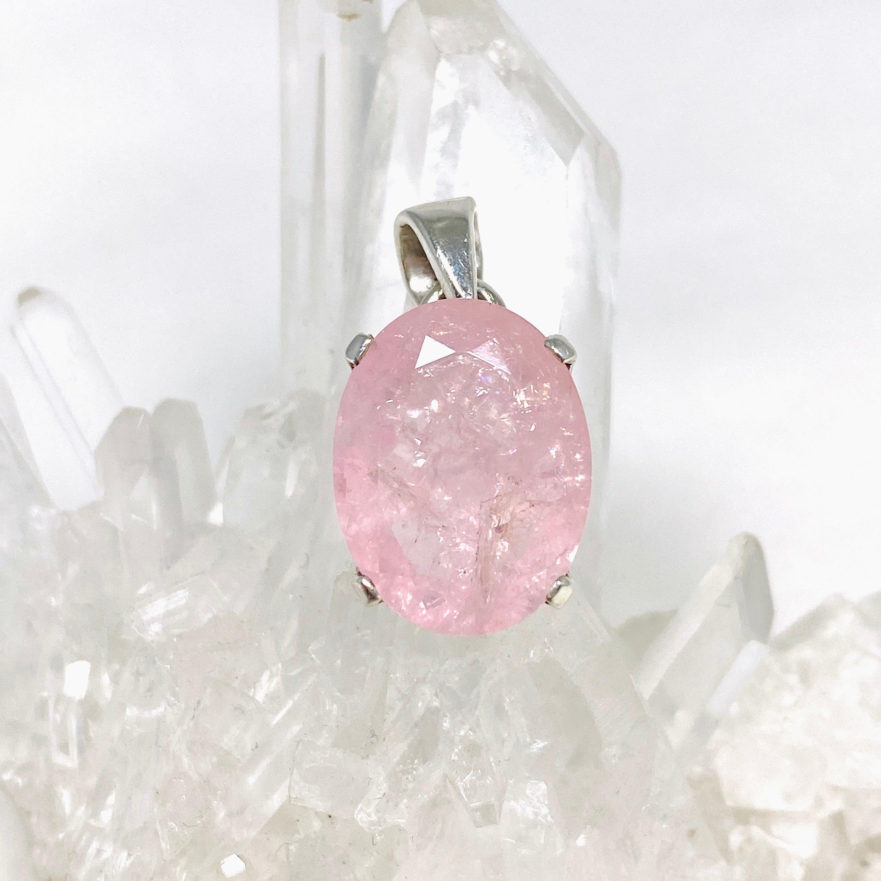 Morganite Faceted Oval Pendant Necklace PPGJ688 - Elegant Jewelry Gift for Women, Perfect for Weddings, Anniversaries & Special Occasions
