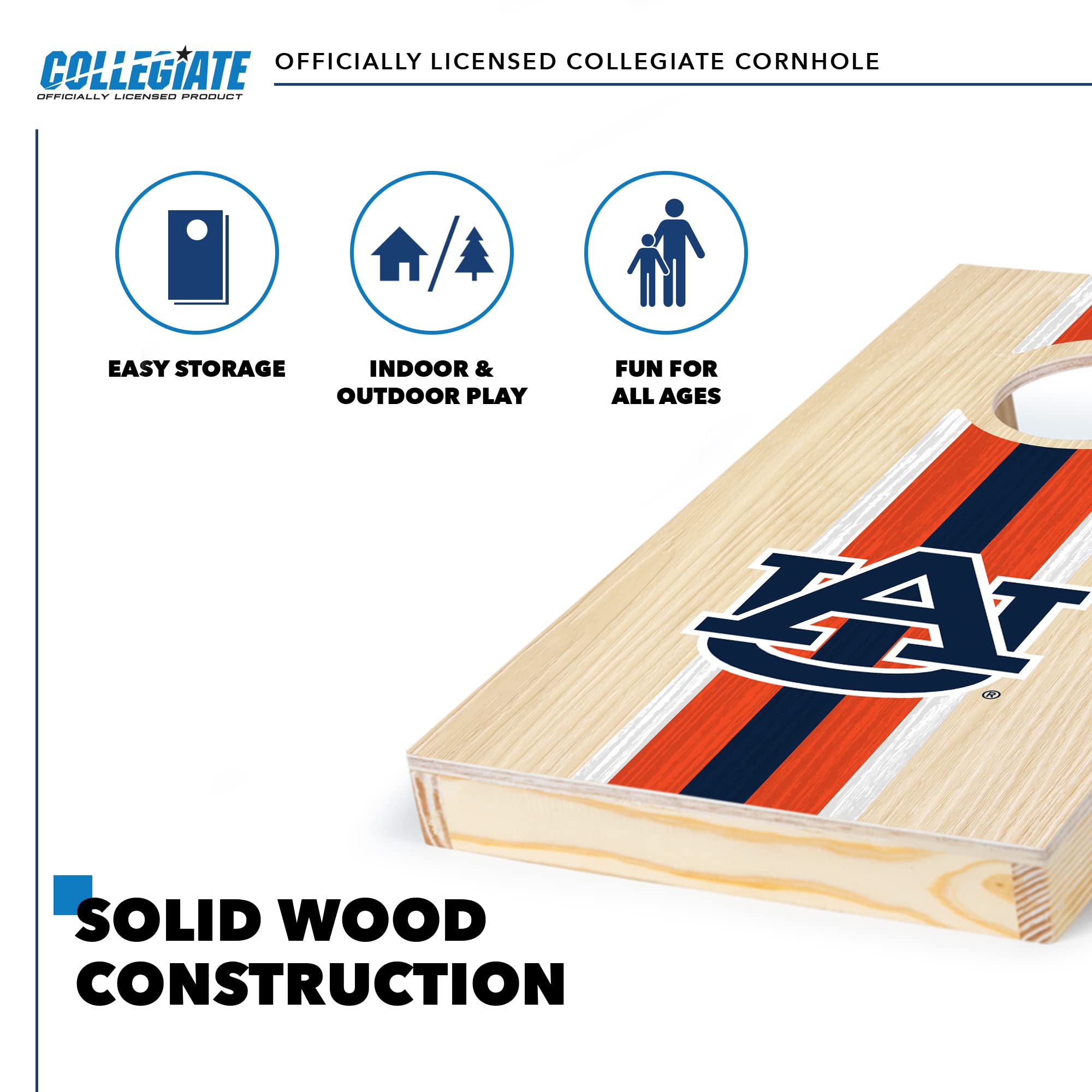 Auburn Tigers 1' x 2' Portable Cornhole Game Set - Solid Wood Construction with HD Team Logo - Perfect for Tailgating, Backyard BBQs, and Outdoor Parties - Great Gift for Sports Fans & Family Game Nights