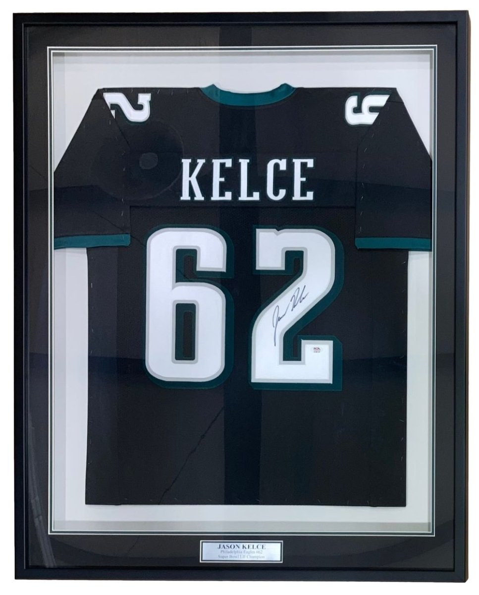 Jason Kelce Philadelphia Eagles Signed Framed Black Football Jersey with PSA ITP Hologram - Authentic Collectible for Sports Fans, Man Cave Decor, Gift for Eagles Supporters