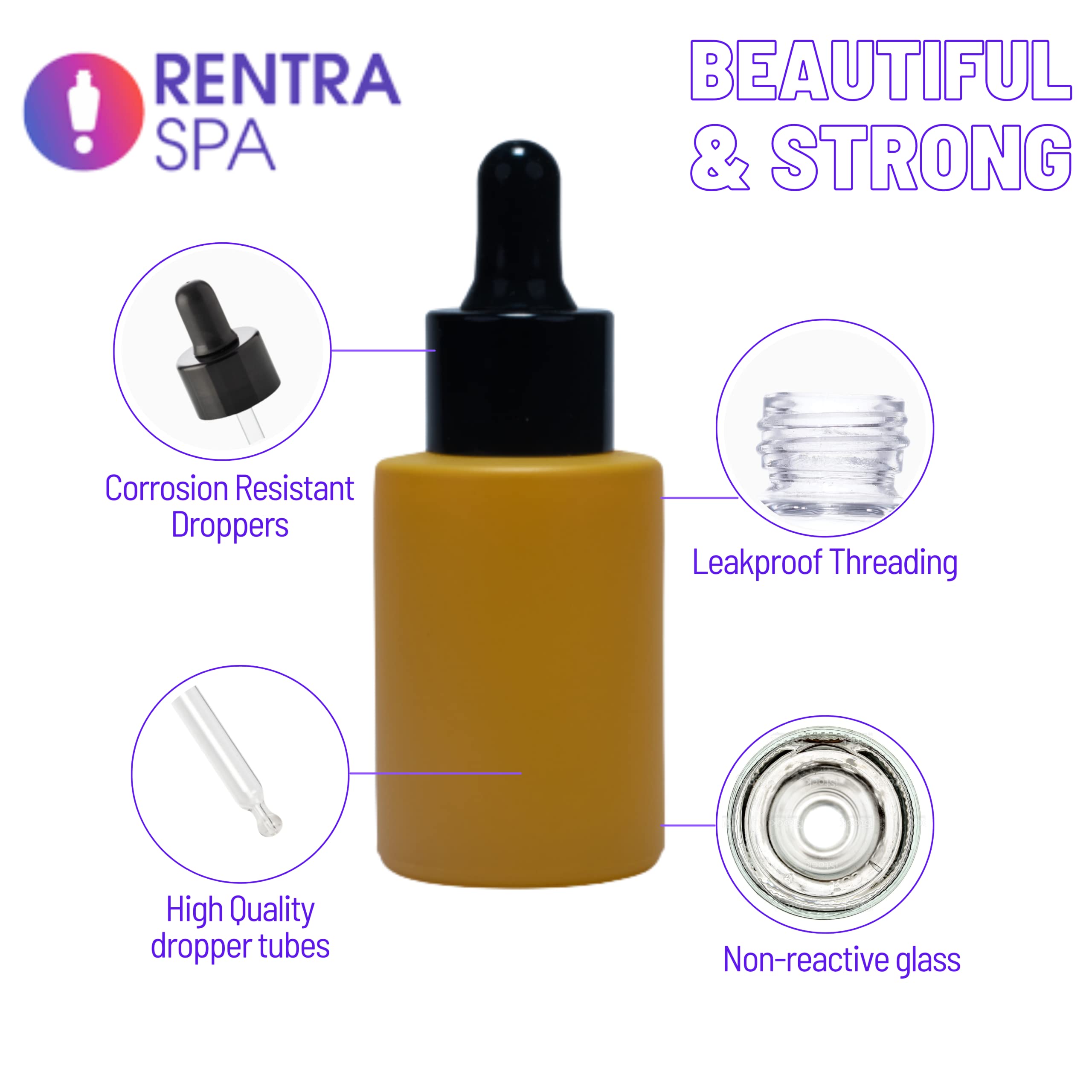 30ml Matte Yellow Glass Bottle with Dropper & Black Cap - 3 Pack for Essential Oils, Carrier Oils, Serum & Cosmetics | Perfect for DIY Beauty, Aromatherapy & Skincare Storage