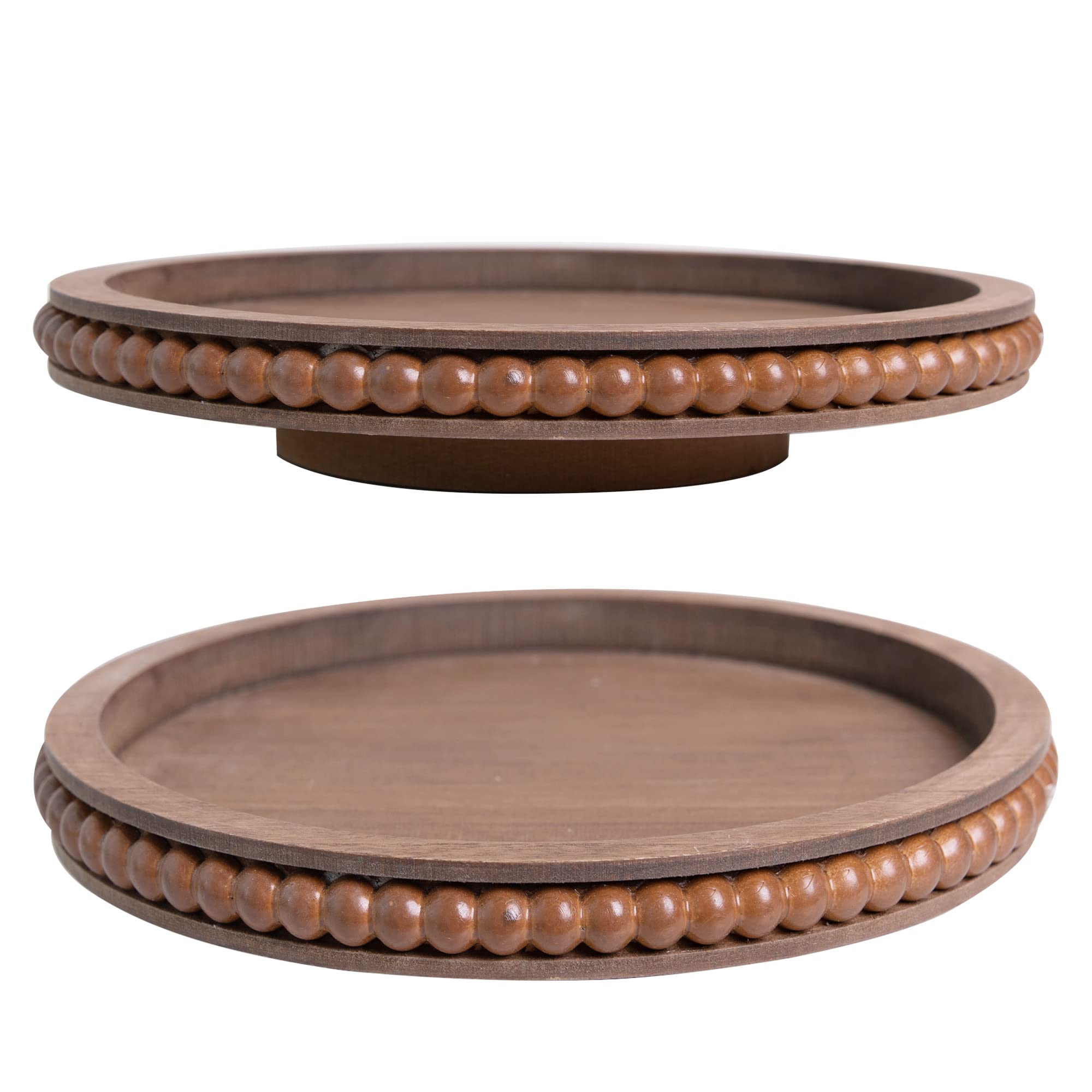 12 Inch Wooden Lazy Susan Turntable - Farmhouse Style Rotating Serving Tray with Beaded Design - 360° Smooth Spinning Kitchen Organizer for Dining Table, Countertop, and Pantry (Brown) - Perfect for Spices, Condiments, and Decorative Display