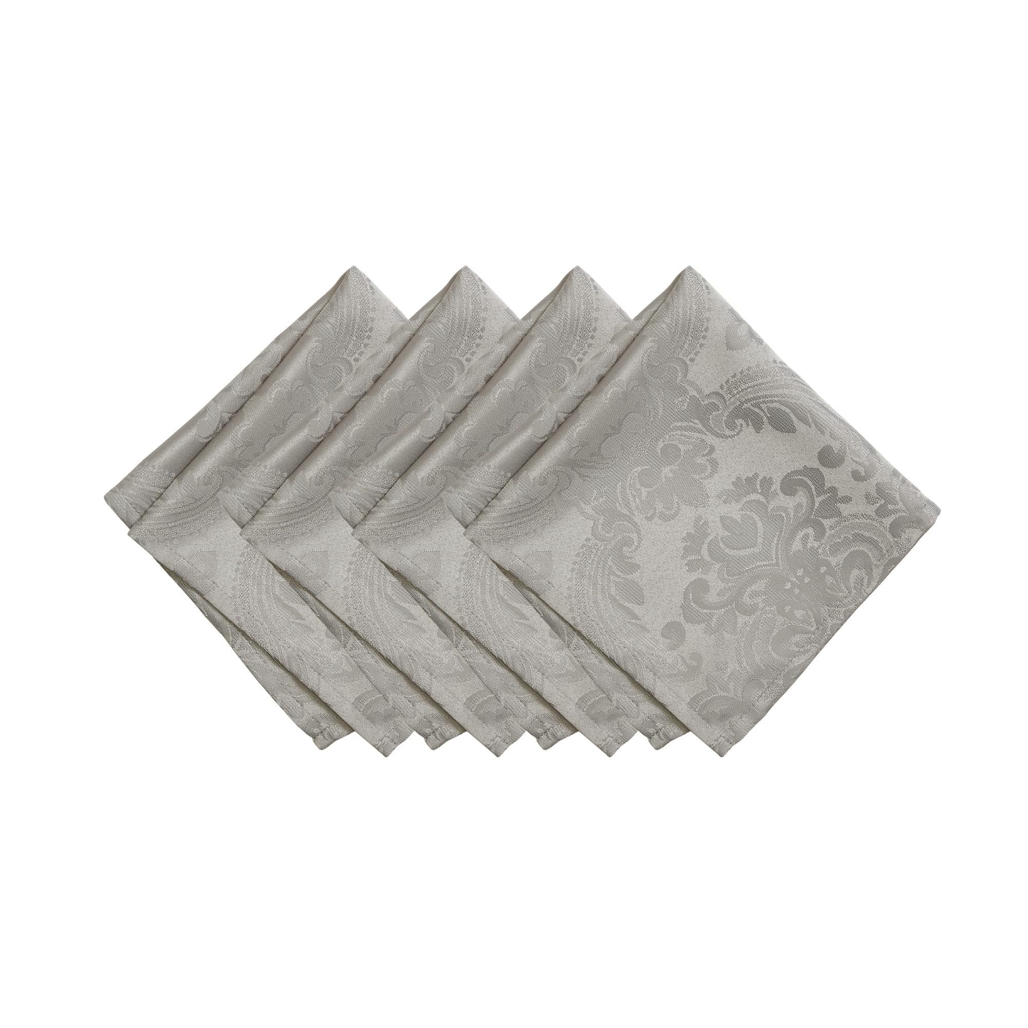 Elrene Home Fashions Caiden Elegance Damask Waterproof Napkins Set of 4 - Stain & Wrinkle Resistant 17x17 Inch Silver Table Linens - Perfect for Dinner Parties, Weddings & Holiday Decor