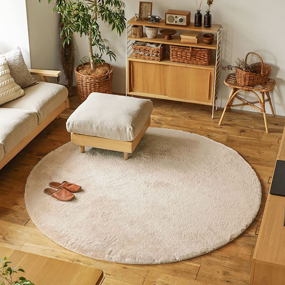 Fluffy Round Shaggy Rug - Ultra Soft & Skin-Friendly Nursery Rug for Boys & Girls Room - 6.6x6.6ft Beige Circle Carpet - Perfect for Bedroom, Playroom & Home Decor