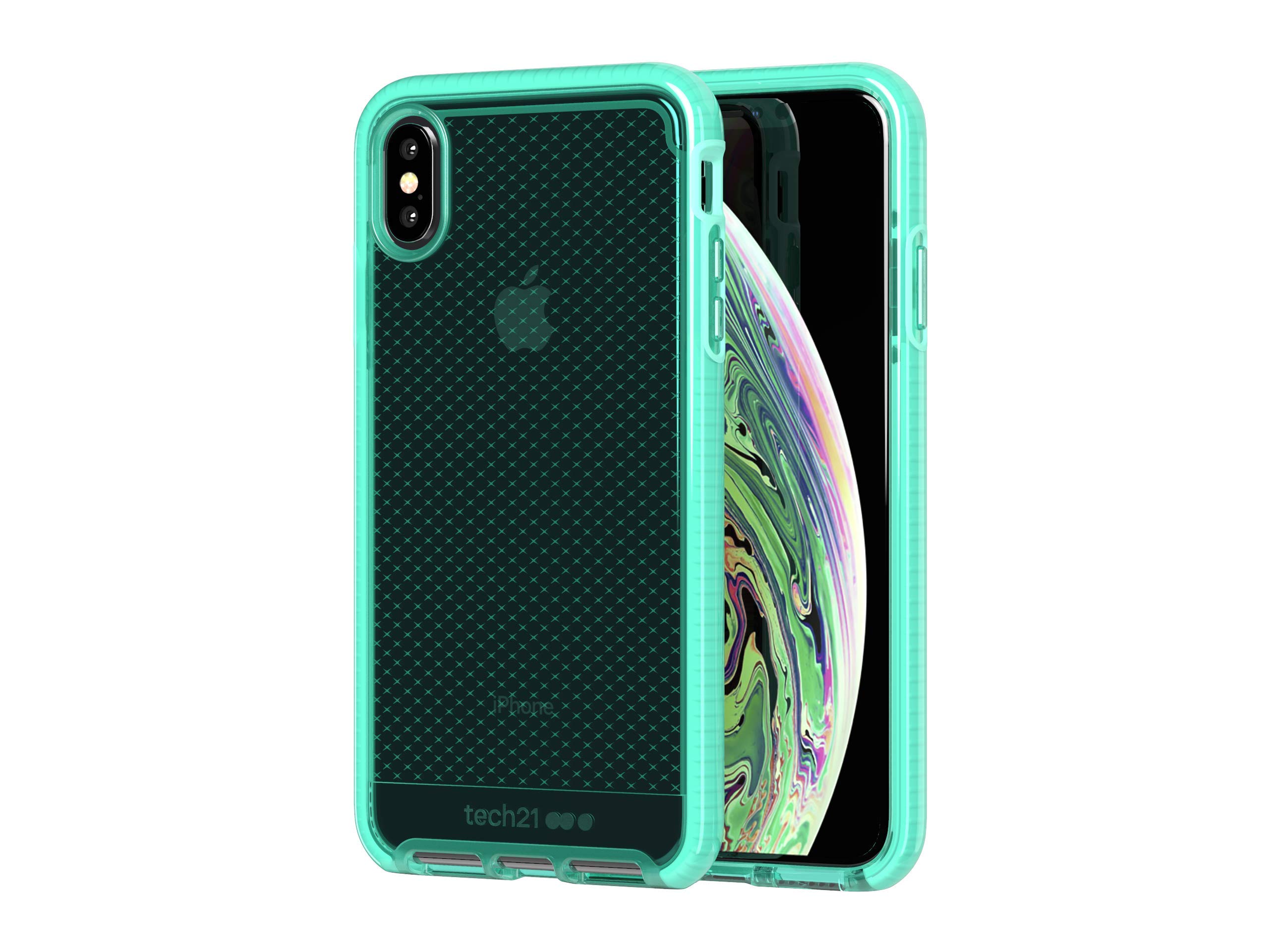 Tech21 Evo Check Protective Case for iPhone Xs Max - Shockproof & Slim Design, Neon Aqua Color - Perfect for Outdoor Activities & Daily Use