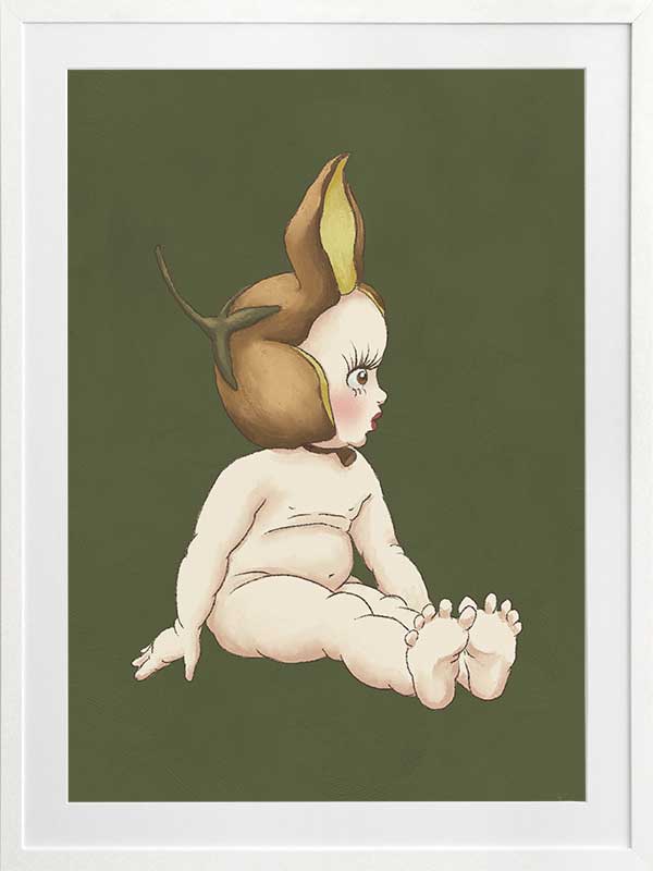 Boronia Baby II Green Framed Art Print - Nursery Wall Decor, Baby Room Aesthetic, Modern Botanical Illustration for Home & Office