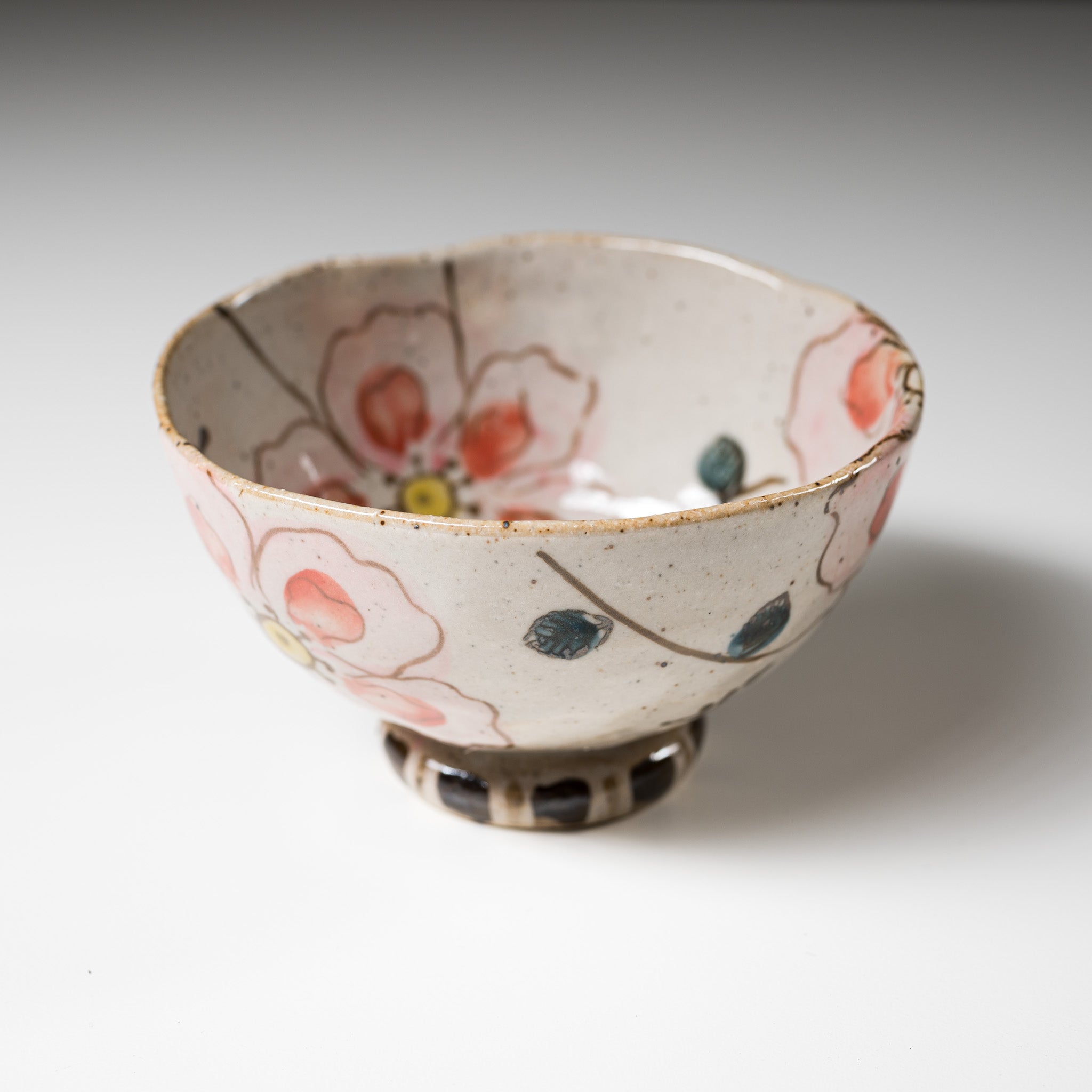 Mino Ware Wildflowers Rice Bowl - Handcrafted Japanese Ceramic Pink Tea Bowl for Sushi, Ramen & Matcha | Perfect for Dining, Gifts & Home Decor