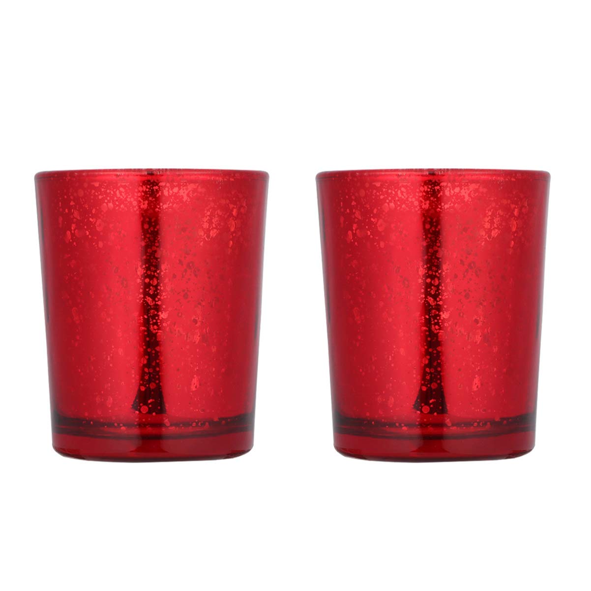 Uonlytech Red Mercury Glass Votive Candle Holders (2Pcs) - Elegant Christmas Decor for Home, Table Centerpiece, Wedding, Party & Holiday Lighting
