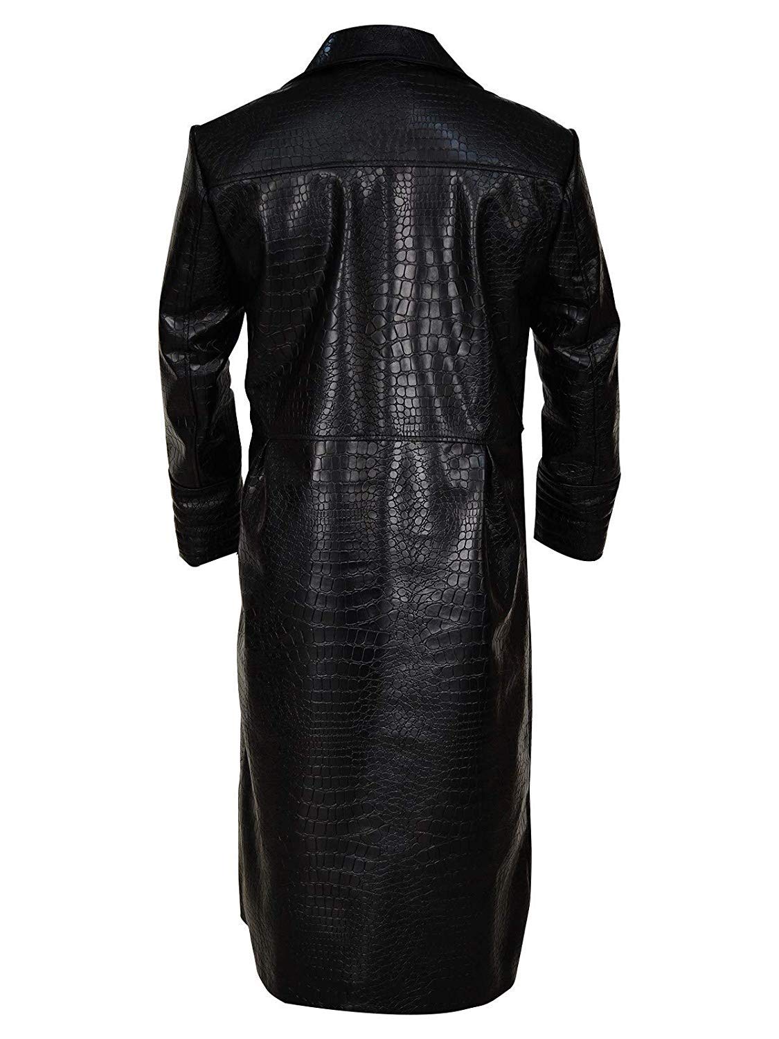 Matrix Morpheus Black Crocodile Long Leather Trench Coat for Men - Full Length Waterproof Winter Coat for Business, Formal Events & Cosplay