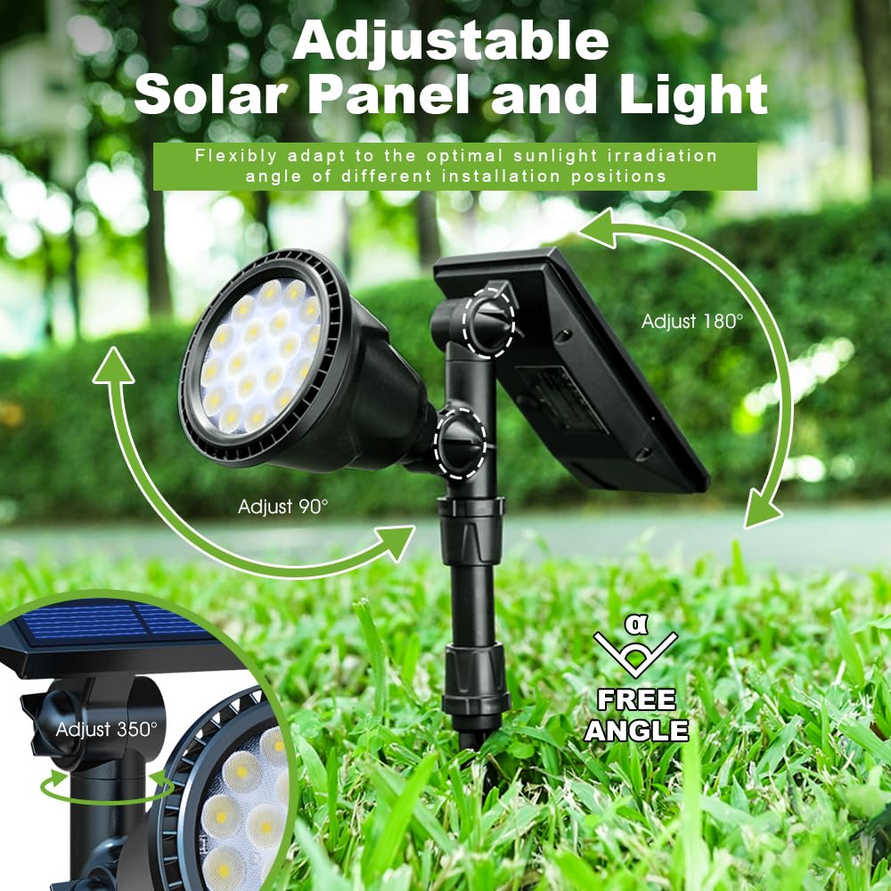 Upgraded DBF Solar Outdoor Lights - 18 LED Waterproof Solar Landscape Spotlights with Auto On/Off - Cool White (Pack of 4) - Perfect for Garden, Yard, Pathway, Pool Area & Patio Lighting