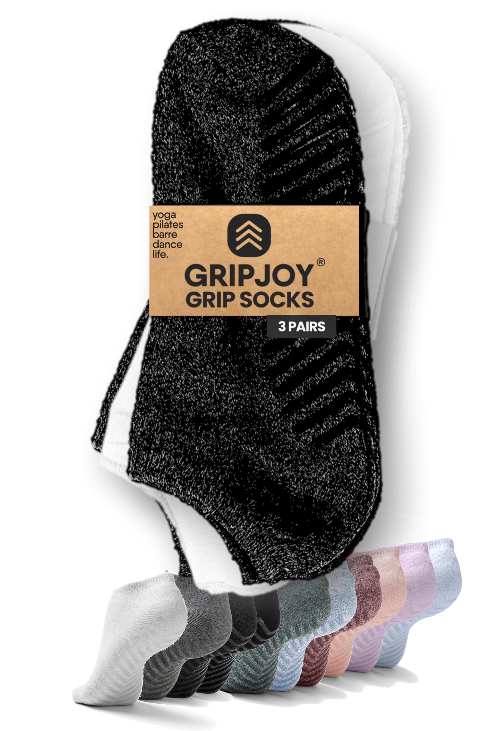 Gripjoy Non-Slip Grip Socks for Women & Men - 3 Pairs Yoga Socks with Anti-Skid Grippers - Perfect for Yoga, Pilates, Hospital & Home Use