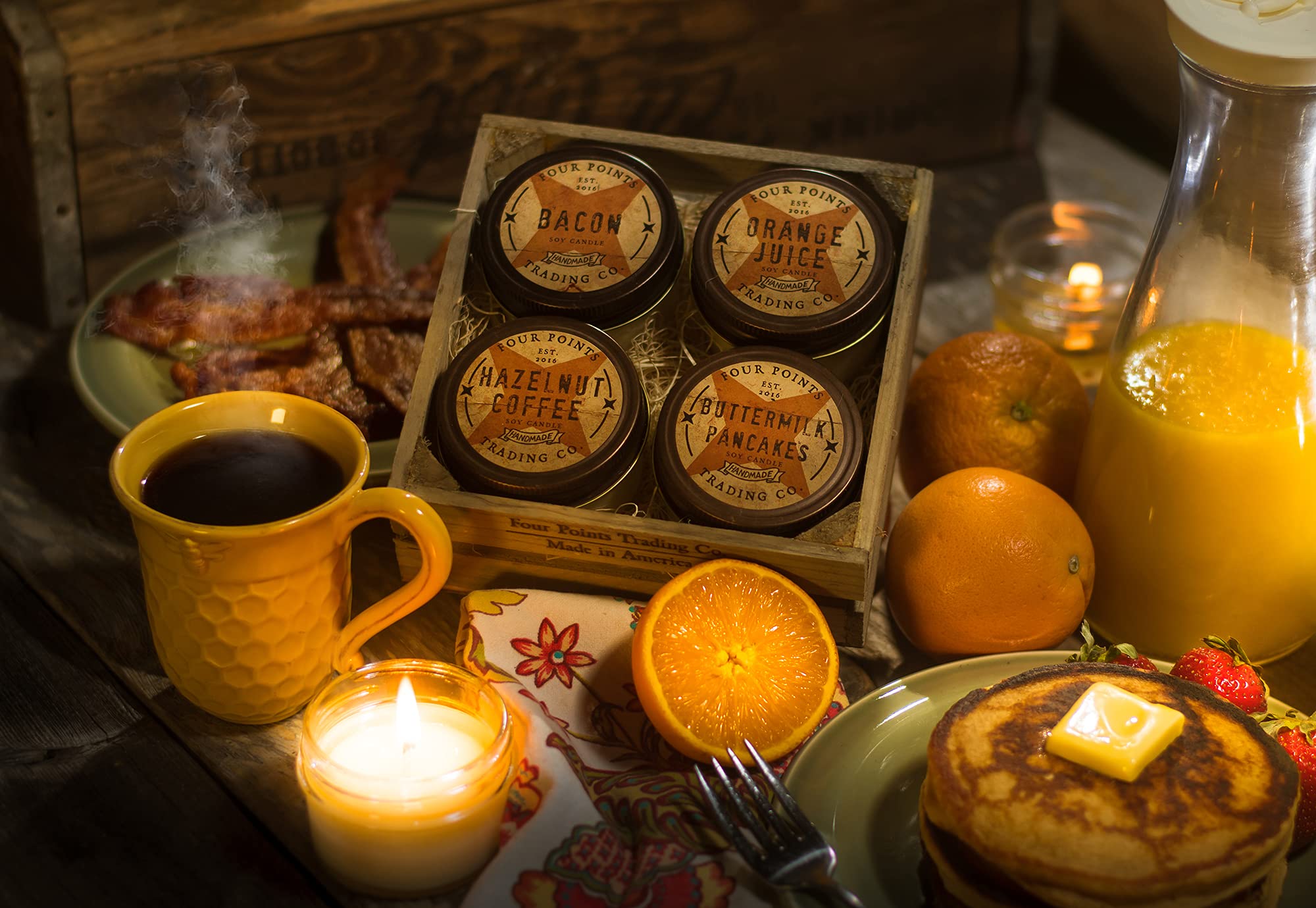 Premium Soy Aromatherapy Candles Gift Set - Coffee, Orange Juice, Pancake & Bacon Scented Candles for Relaxation, Birthday Gifts for Women, Men, Wedding, Mother's Day, Teacher Appreciation - Perfect for Home Spa, Meditation & Romantic Ambiance