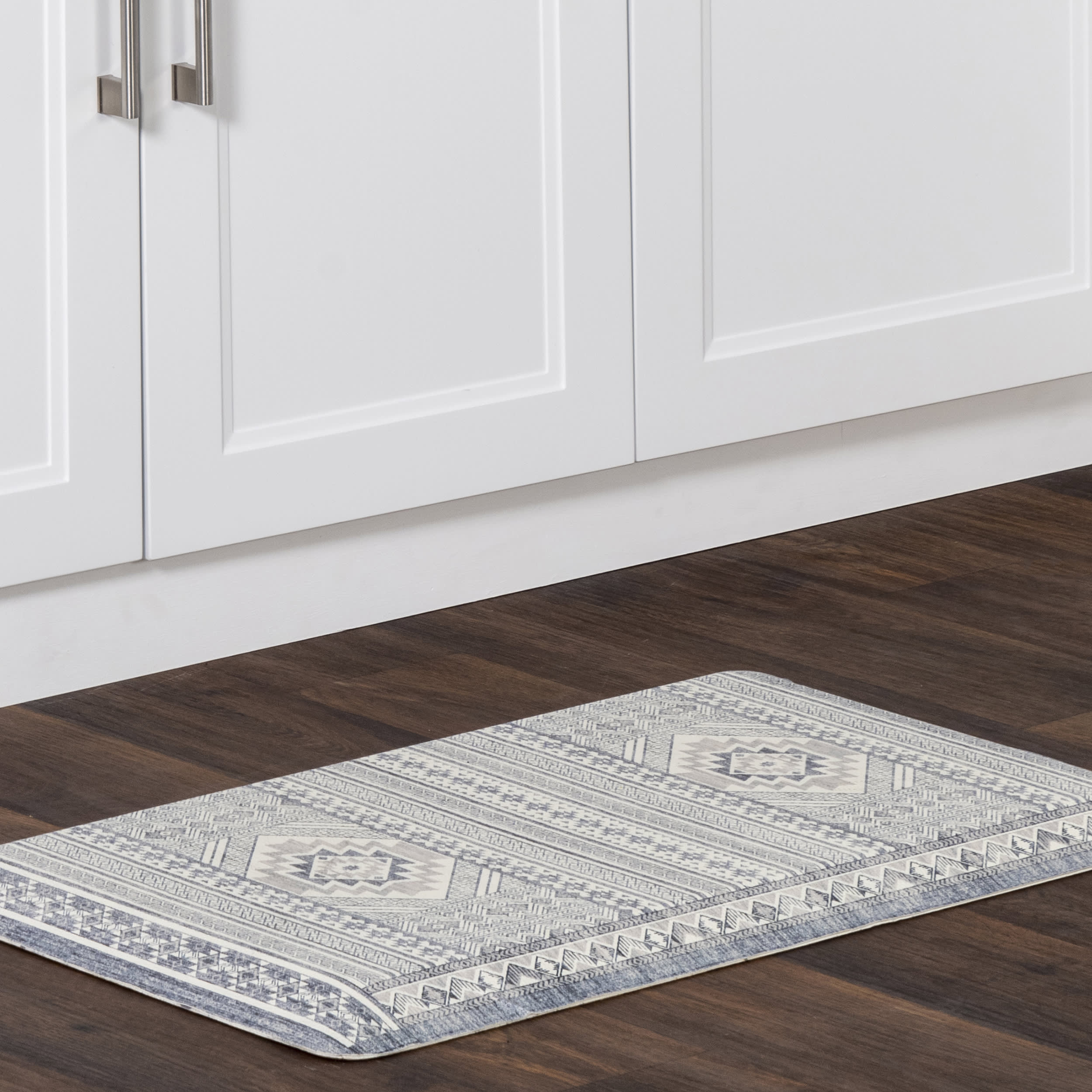 Premium Banded Geometric Anti-Fatigue Kitchen Mat - Ergonomic Standing Comfort for Chefs & Home Cooks | Non-Slip Floor Cushion for Long Hours Standing in Kitchen, Office, Salon (Blue)