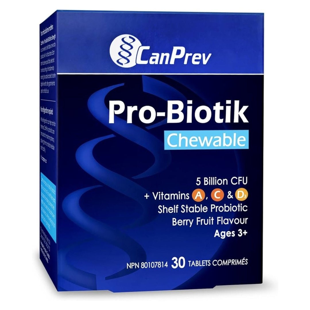 Canprev Pro Biotik + A, C & D3 Chewable Tablets - 30 Count | Immune Support & Digestive Health for Adults & Kids | Perfect for Travel & Daily Wellness