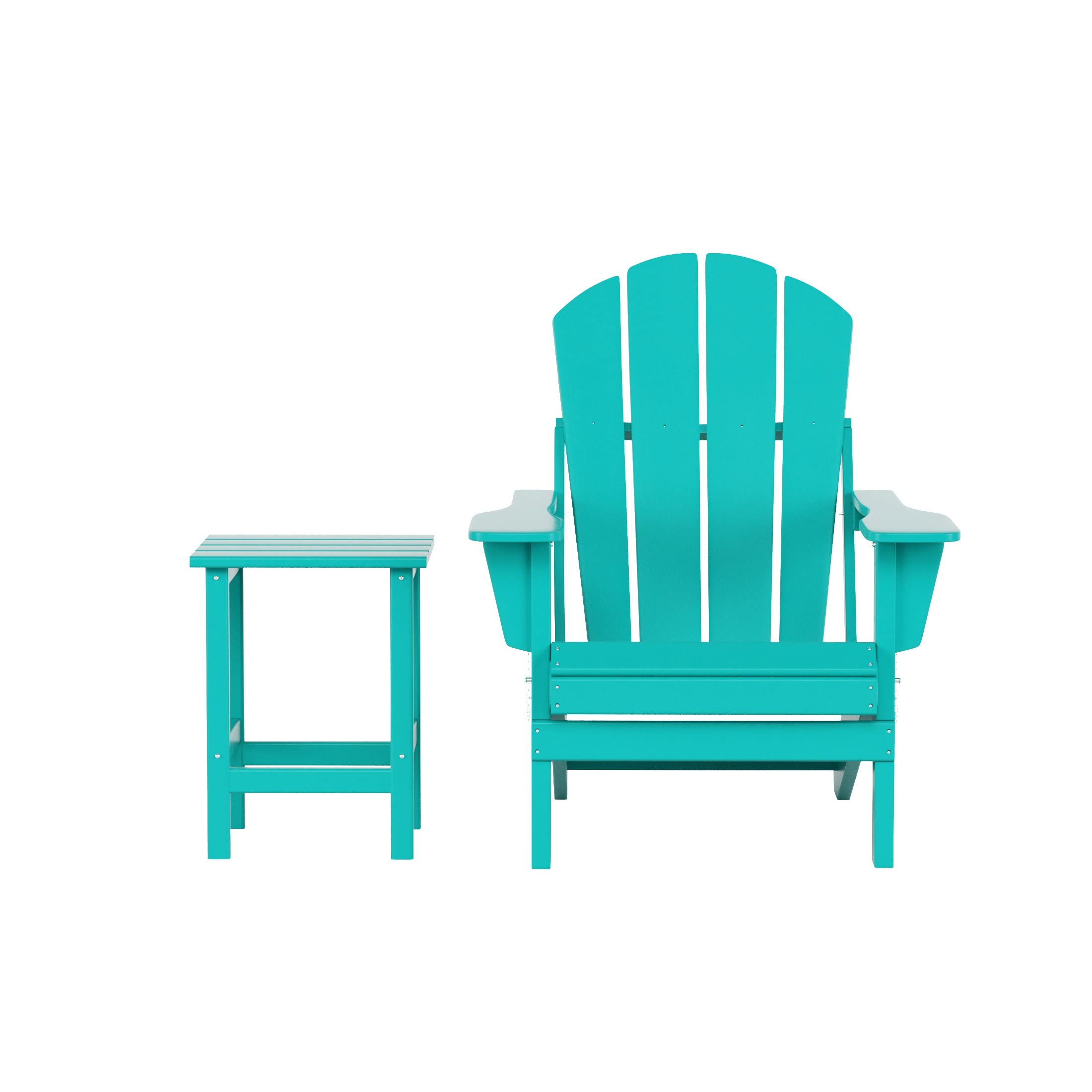 WO Home Furniture 2-Piece Adirondack Chair Set with Side Table - Outdoor Folding Chairs Weatherproof & UV Resistant for Patio, Garden, Camping, Beach, Backyard (Turquoise) - Perfect for Relaxing, Sunbathing and Outdoor Gatherings