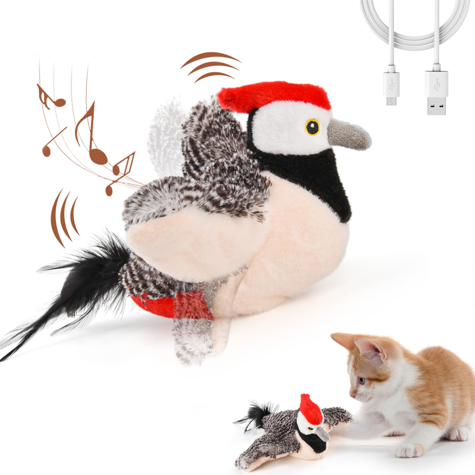 Interactive Flappy Bird Cat Toy with Chirping Sounds & Flapping Wings - Plush Woodpecker Kitten Exercise Toy for Indoor Cats - Perfect for Playtime, Hunting Instinct Stimulation & Catnip Fun